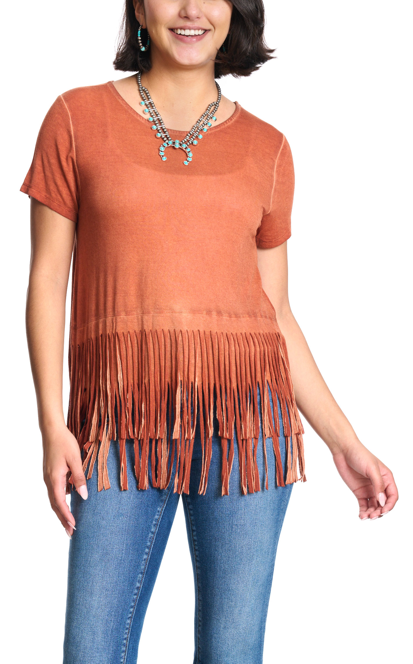 Rockin C Women's Cinnamon Fringed T-Shirt - Image 1
