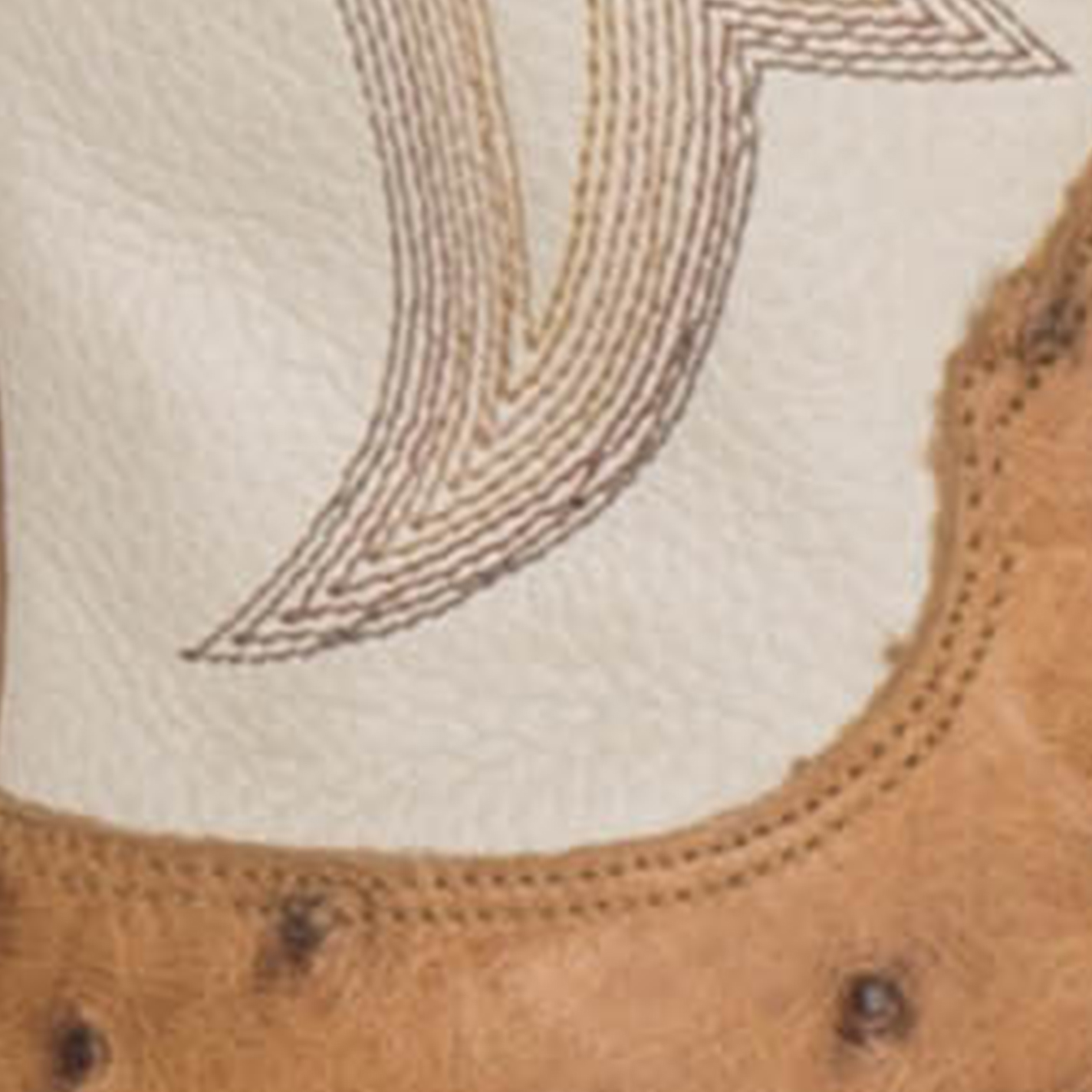 Justin Men's Pascoe Ivory and Antique Saddle Brown Full Quill Ostrich Wide Square Toe Exotic Cowboy Boots - Image 1