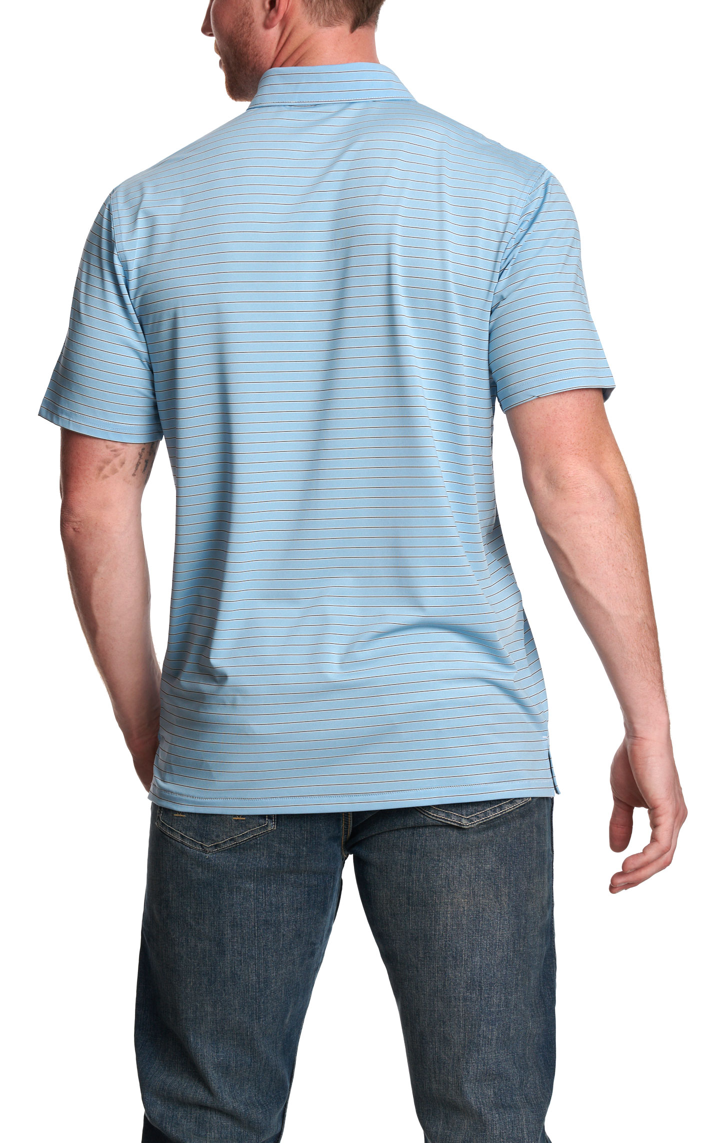 Rafter C Men’s May Blue Striped Polo Shirt - Image 1
