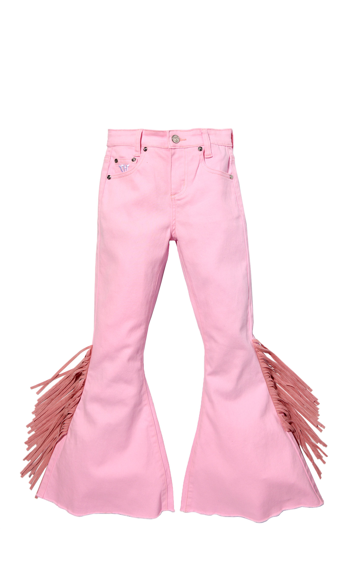 Cowgirl Hardware Girls’ Pink Side Fringe Flare Jeans  - Image 1
