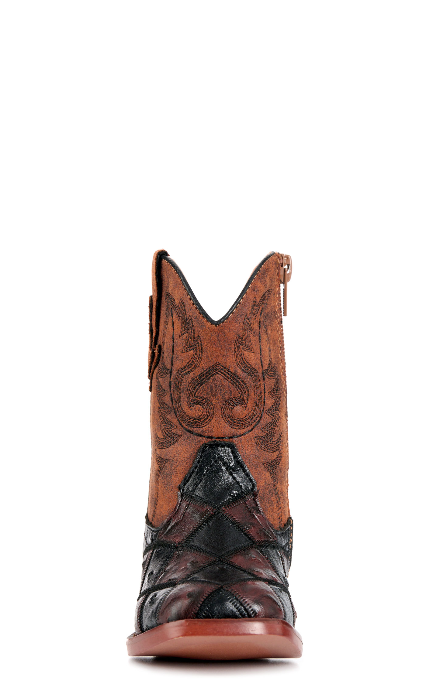 Roper Bird Blocks Toddler Burgundy & Black Faux Ostrich Cowboy Boots - Image 1