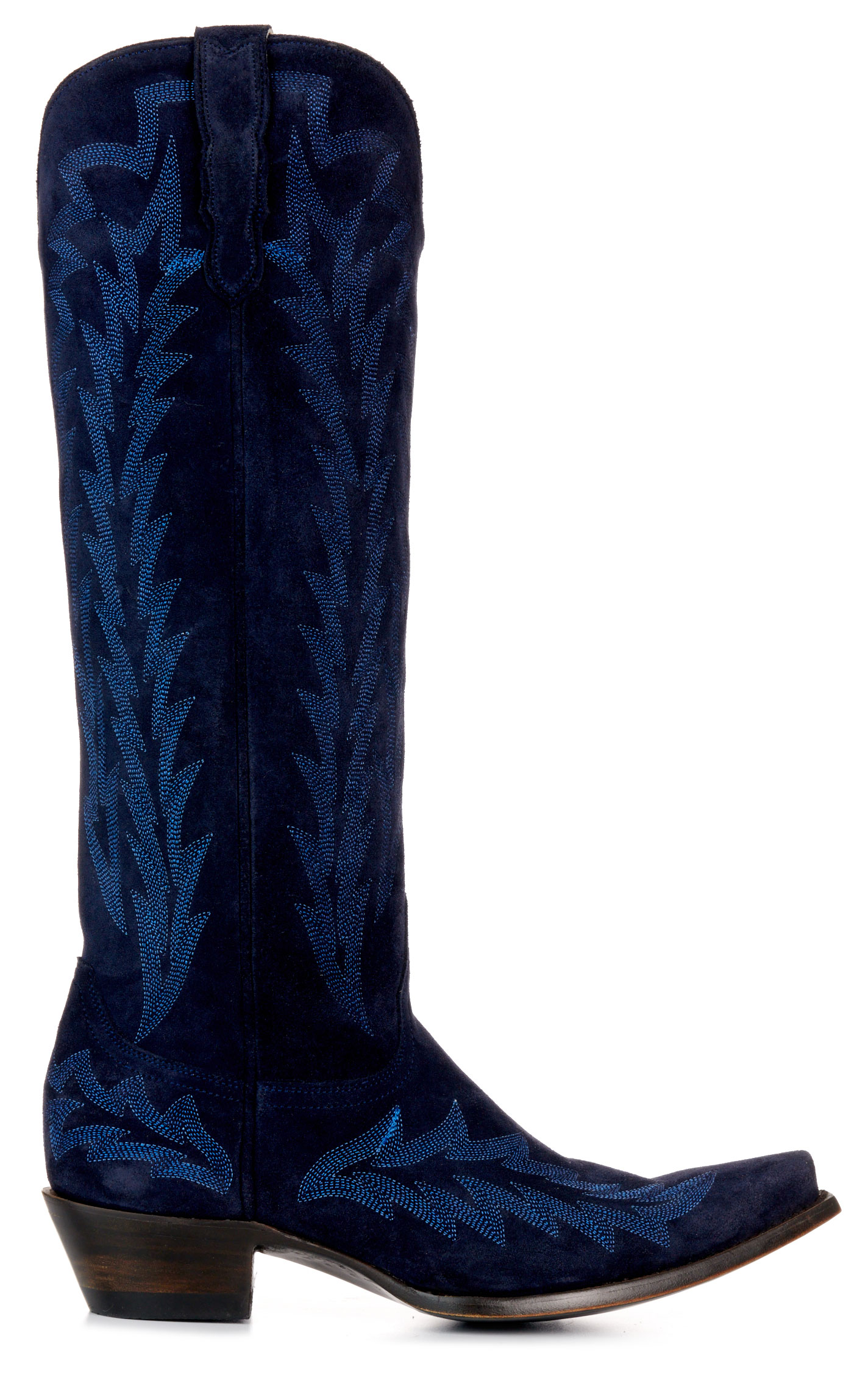 JRC & Sons Ladies’ Indigo Nancy Suede Leather Tall Snip Toe Cowboy Boots - Image 1