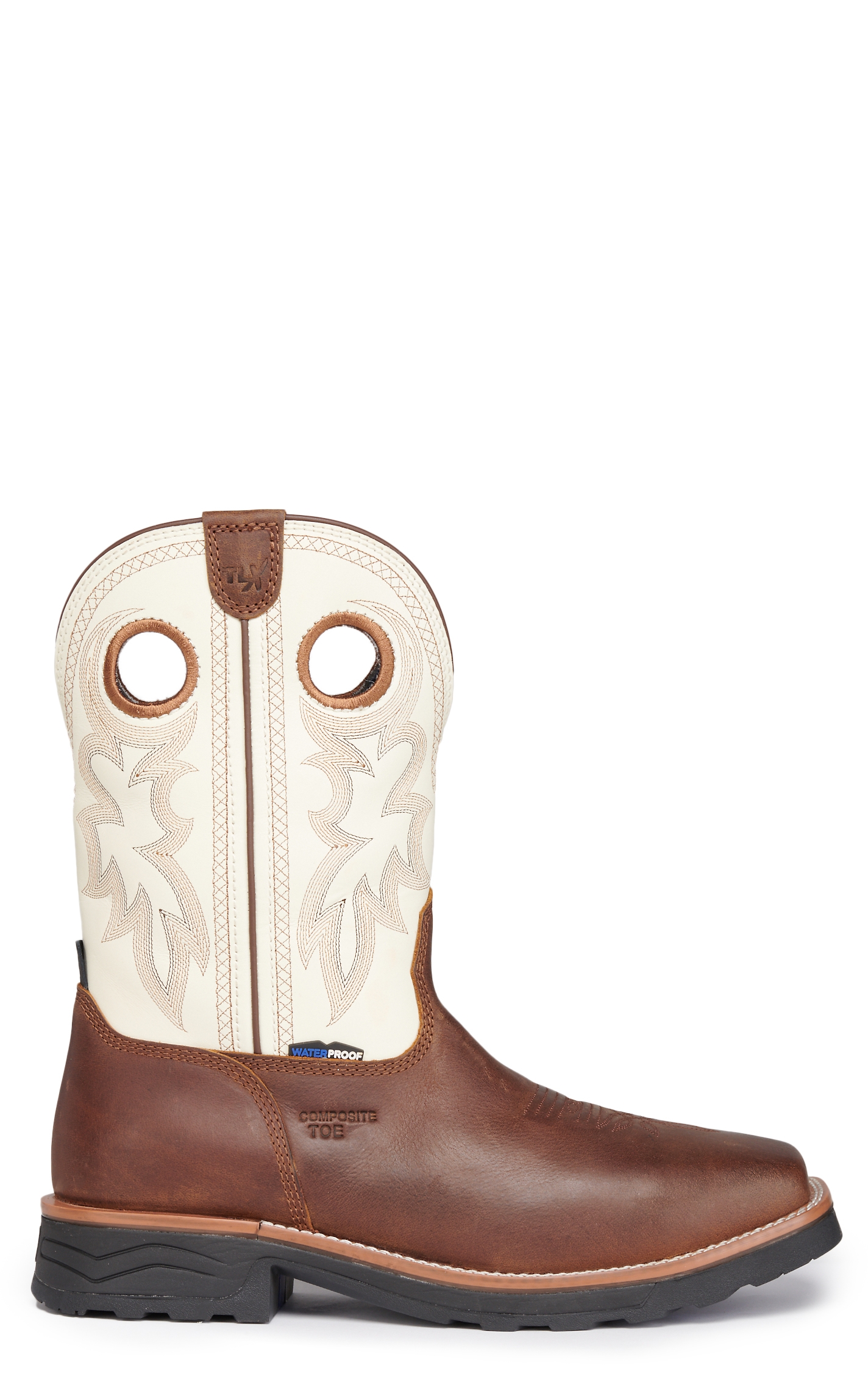 Tony Lama Men's Fireball Brown and White Waterproof Wide Square Composite Toe Work Boots - Image 1