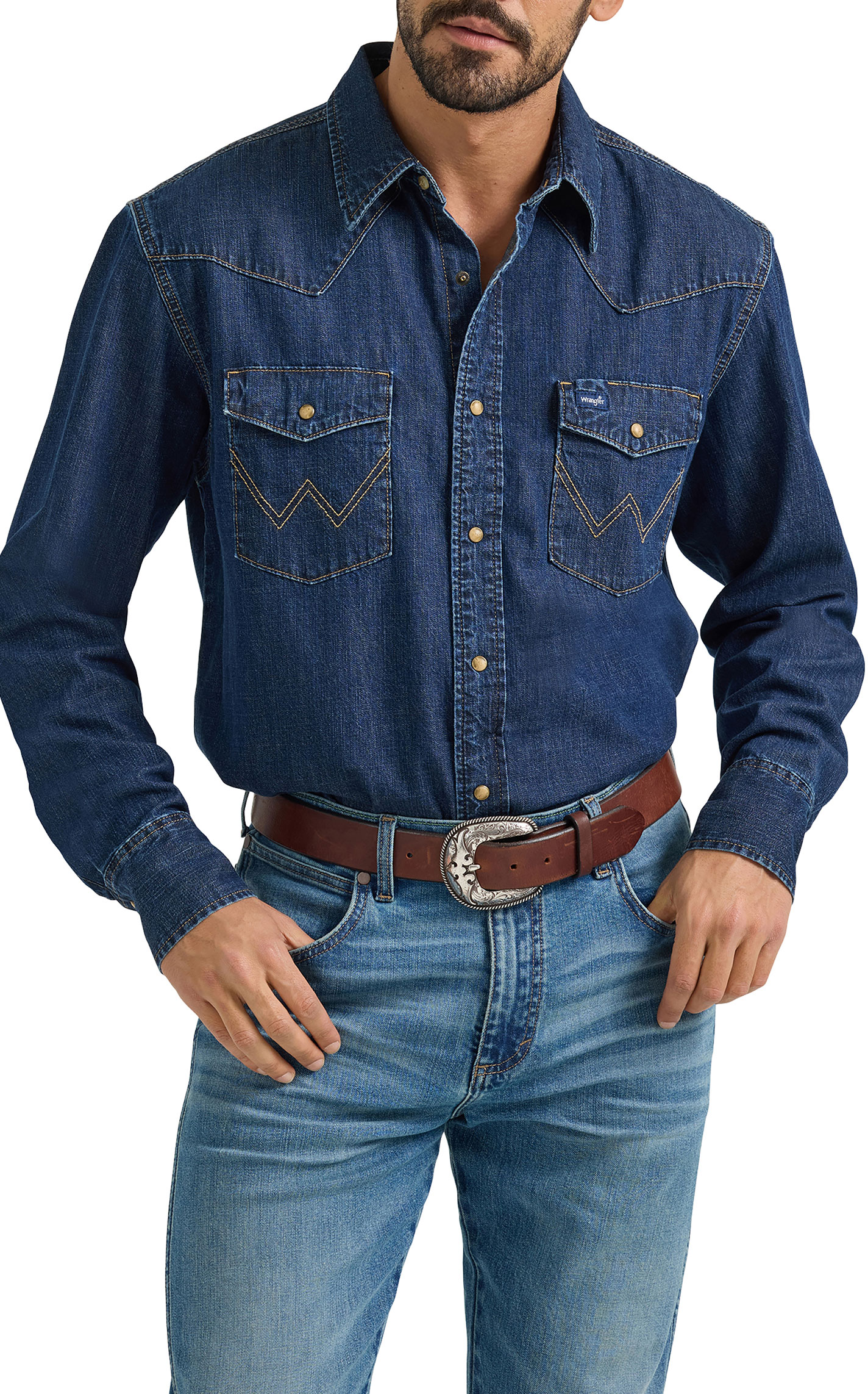 Wrangler Retro Men's Dark Wash Denim Western Shirt - Image 2