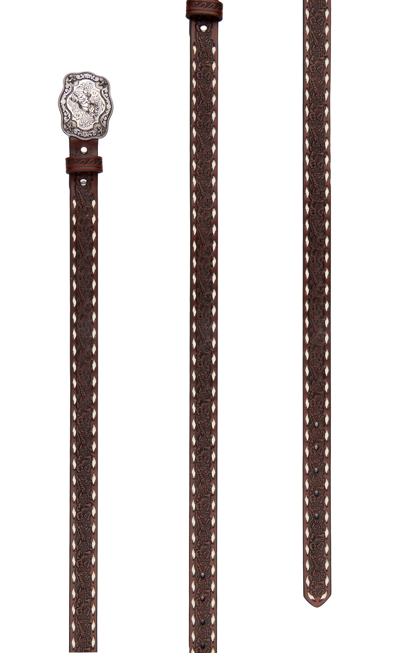 Embossed Children's Brown Floral Embossed with White Lace Western Belt - Image 1