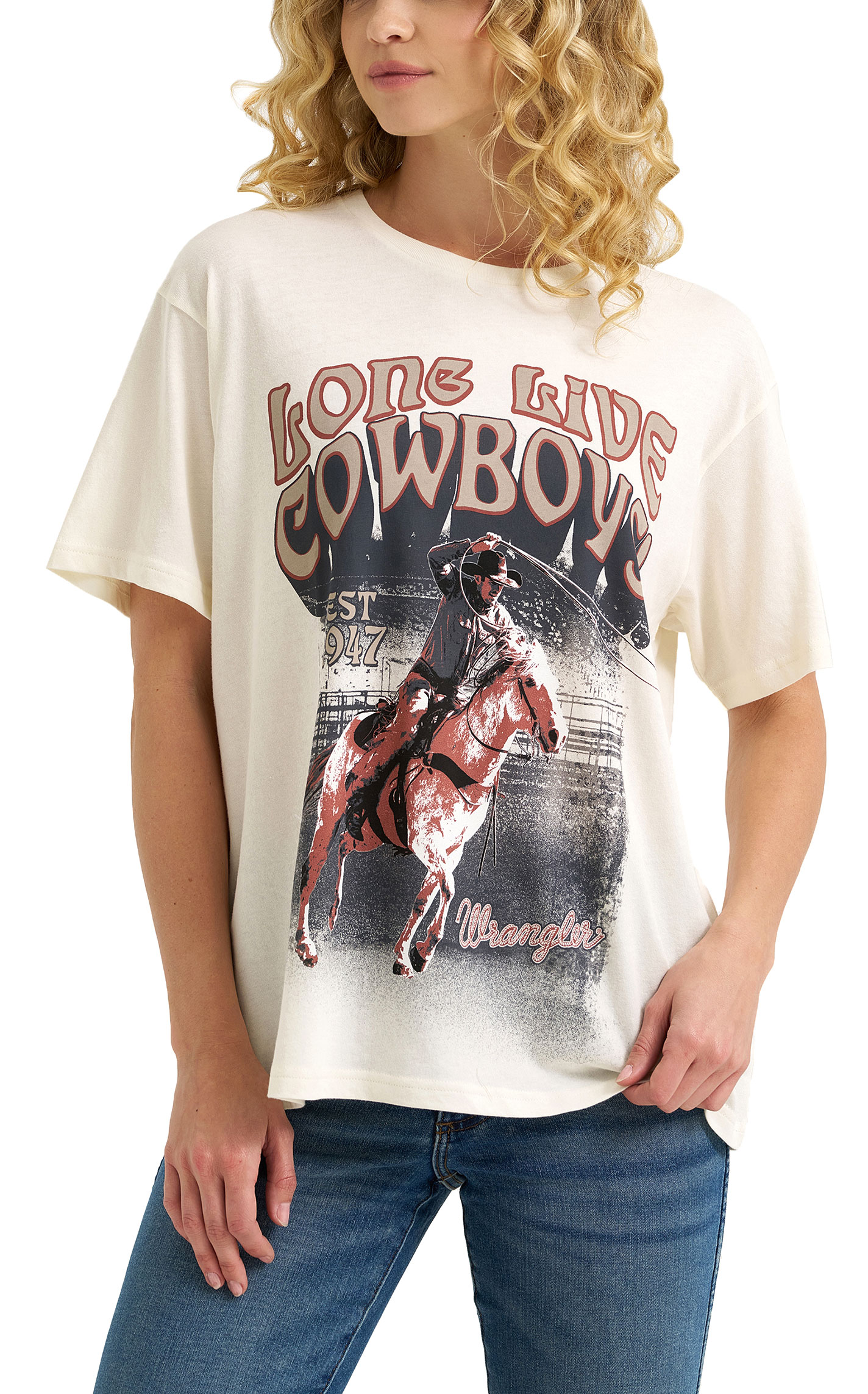 Wrangler Retro Women's White Long Live Cowboys Graphic T-Shirt - Image 3