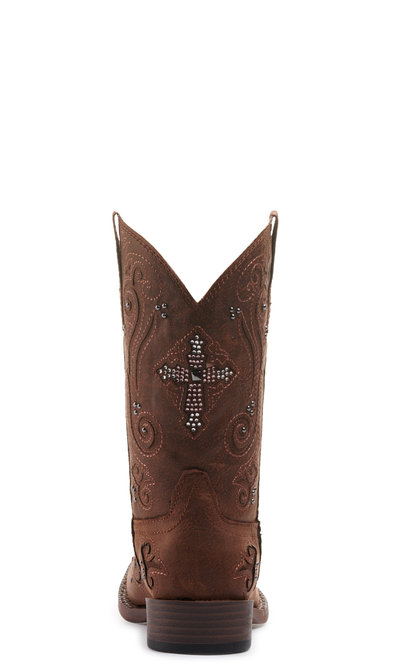 Roper Kids Brown with Crystal Cross & Studs Square Toe Cowboy Boots - Image 1