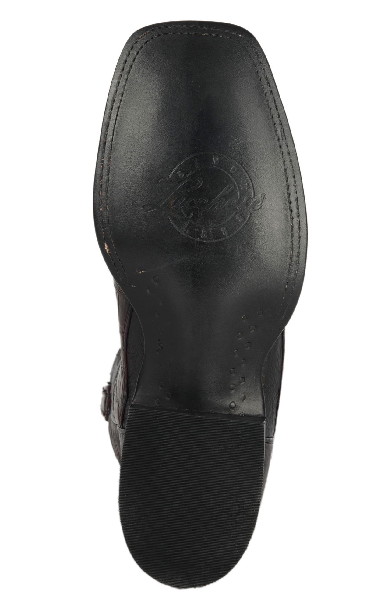 Lucchese Men's 1883 Black Cherry Caiman Tail and Smooth Ostrich Square Toe Exotic Western Boots - Image 1