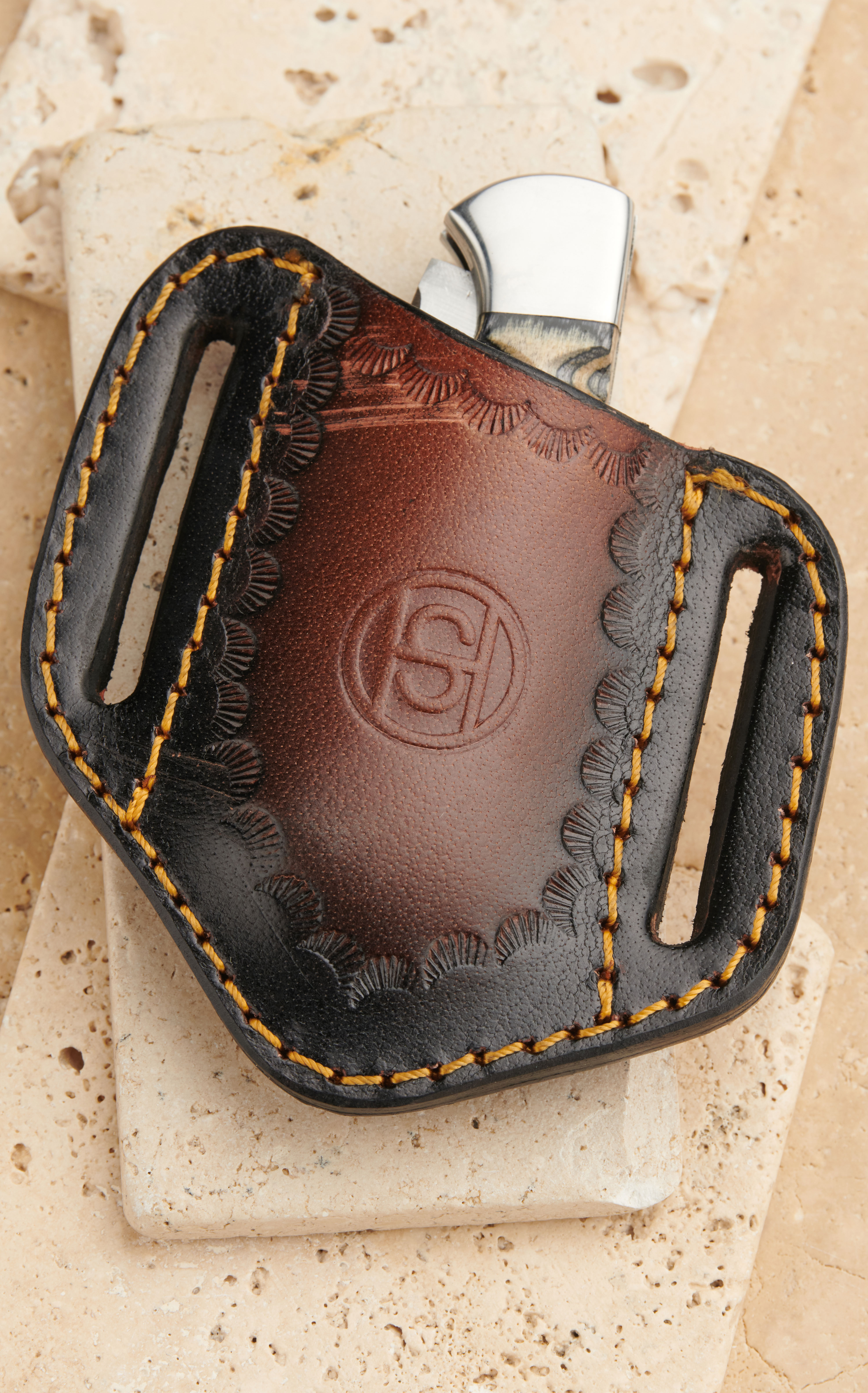Circle SH Cutlery Stainless Steel Blade with Black Pakka Wood Handle Lockback Knife and Sheath - Image 3