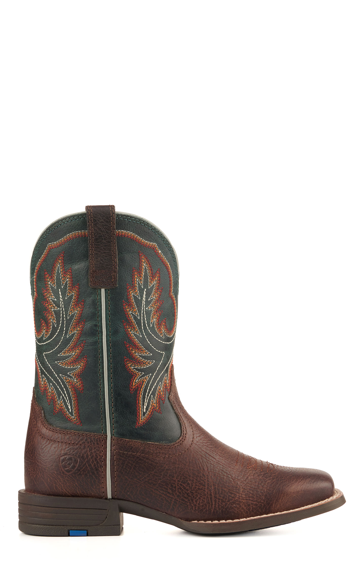 Ariat Kids' Wilder Brown and Deep Teal Green Shock Shield Wide Square Toe Cowboy Boots - Image 1