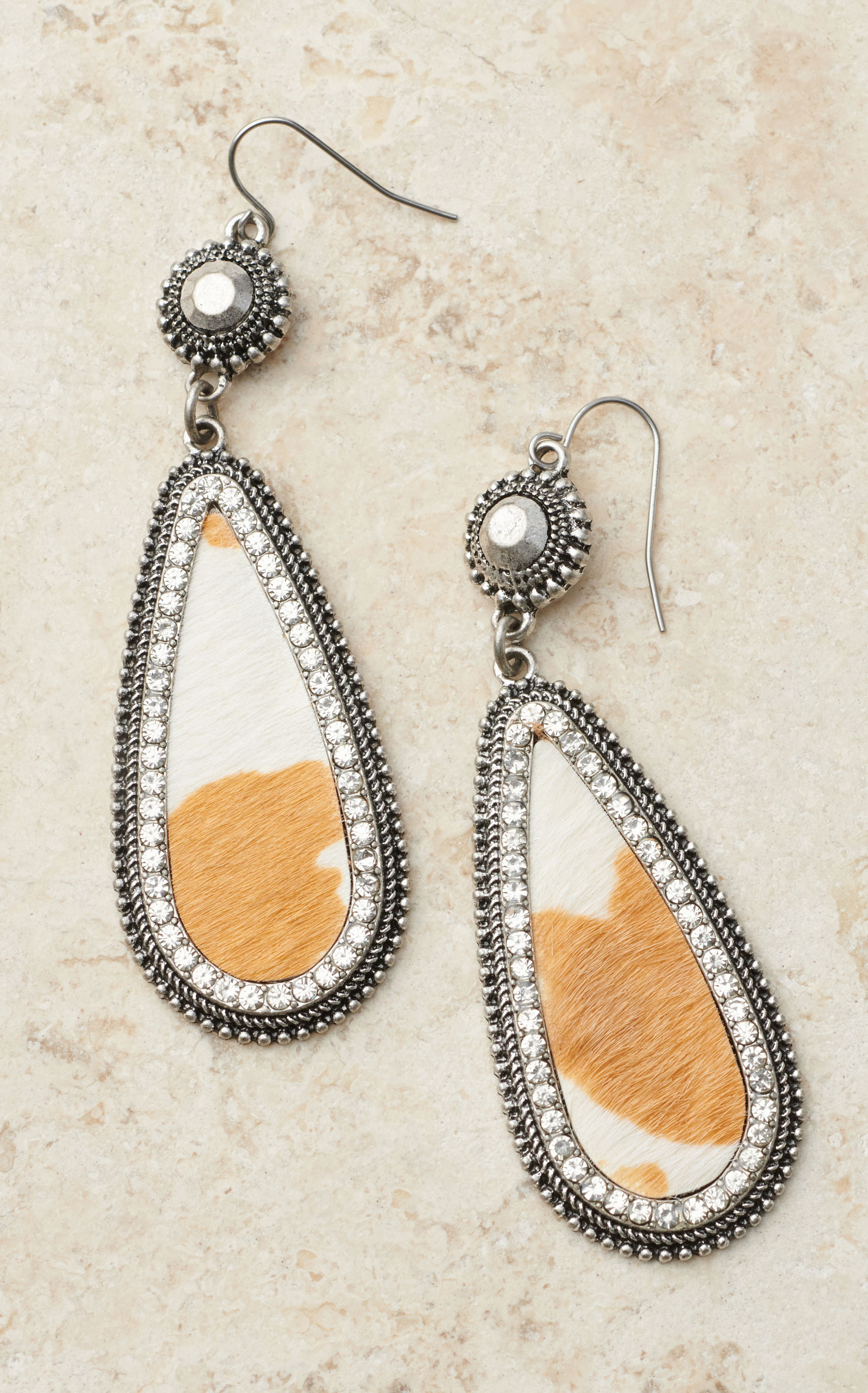 Cowgirl Confetti Silver & Hair-on-Hide Teardrop Endless Love Earrings - Image 1