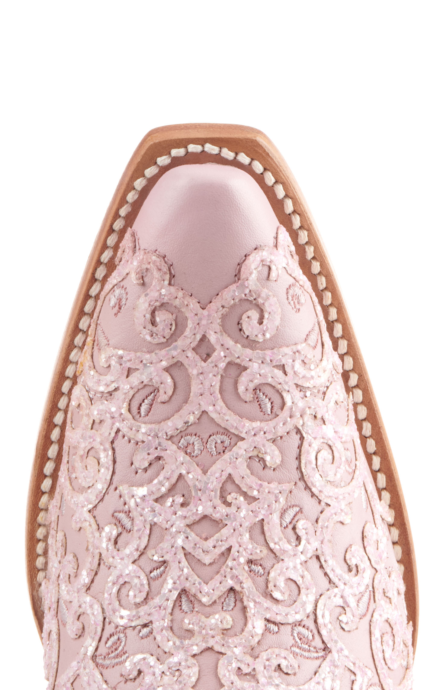 Corral Girls' Pink with Glitter Overlay and Fringe Snip Toe Cowboy Boots - Image 1