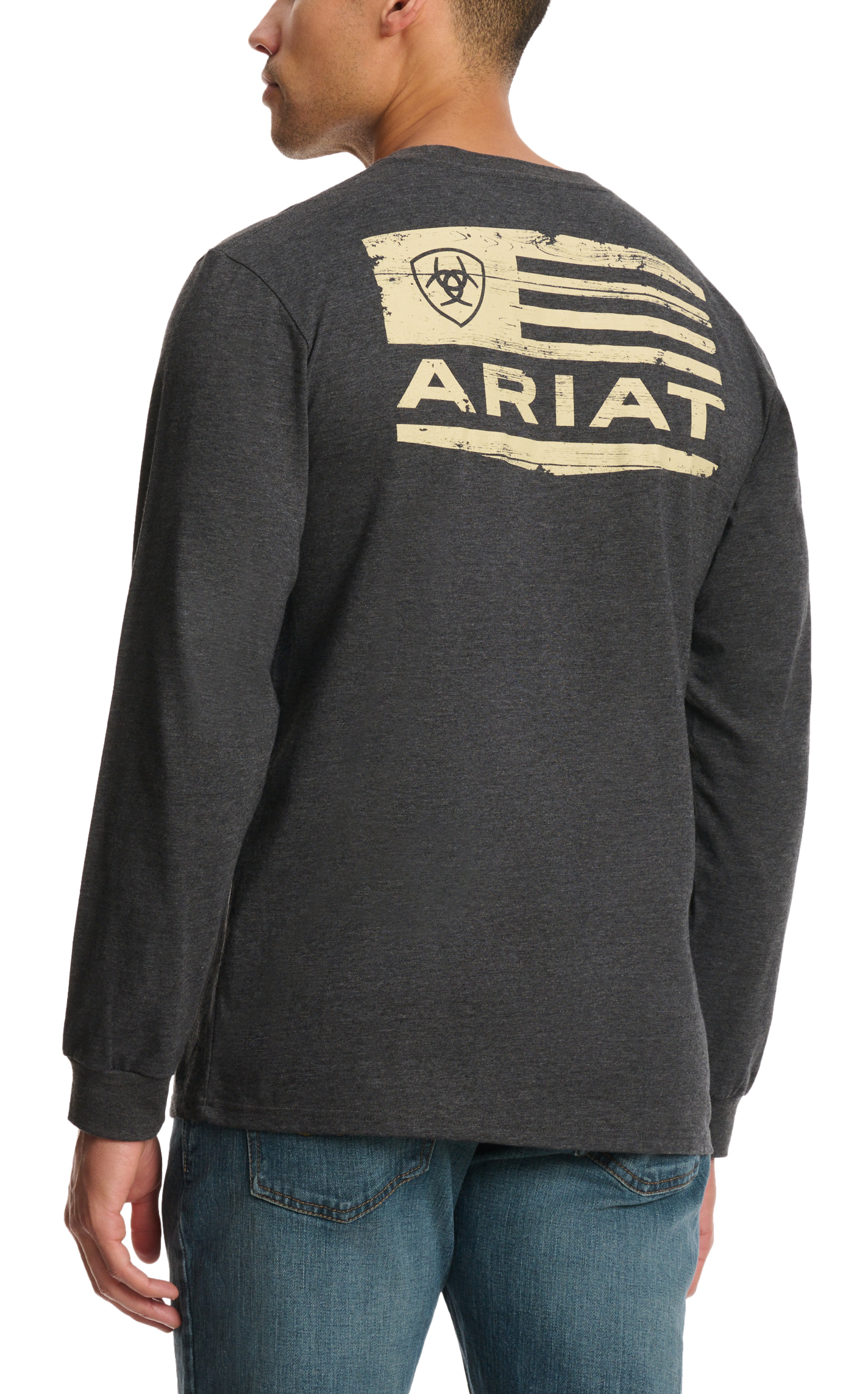 Ariat Men's Charcoal Woodgrain Flag Logo Graphic T-Shirt - Image 1