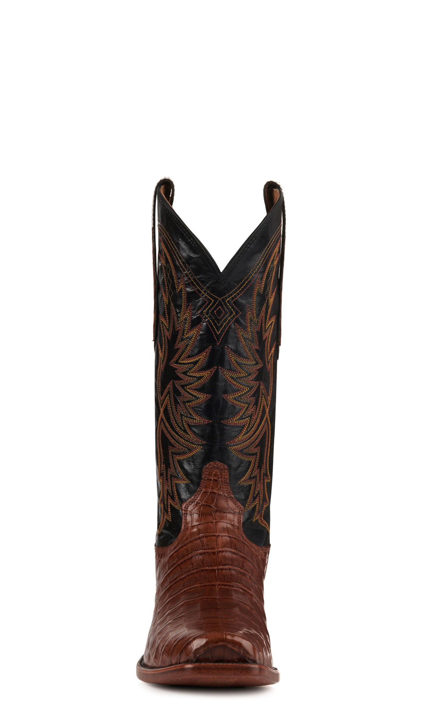 Tony Lama Men's Black and Brown Caiman Belly Punchy Square Toe Exotic Cowboy Boots - Cavender's Exclusive - Image 1