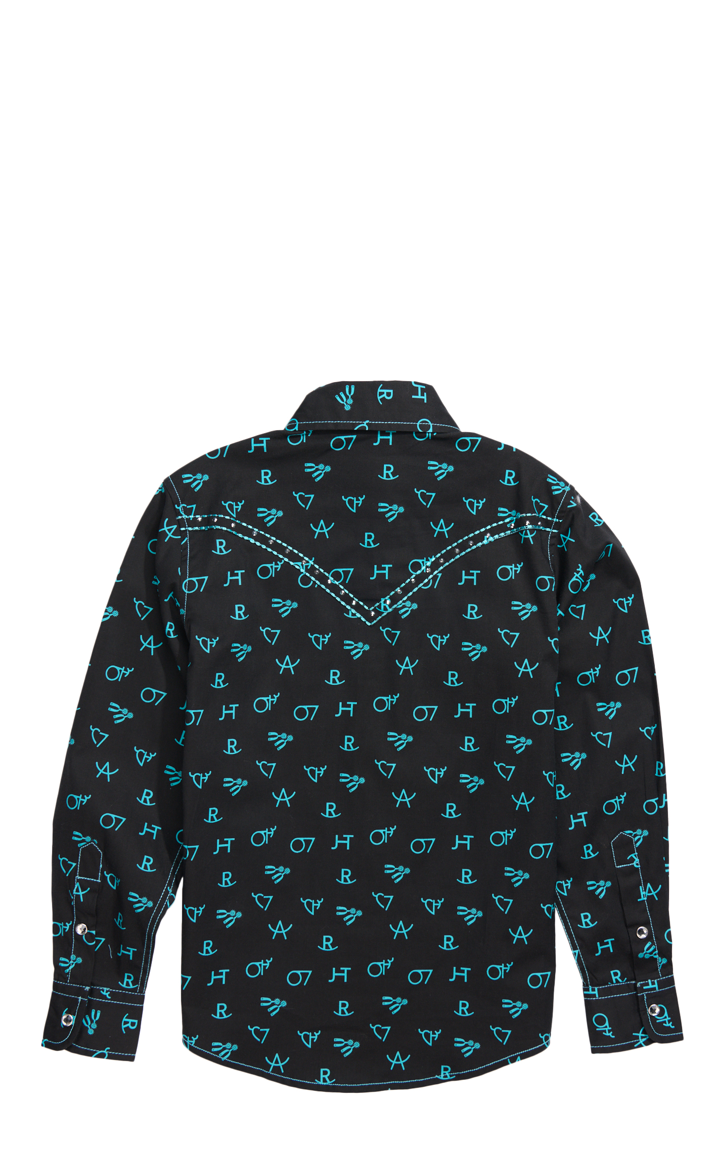 Cowboy Hardware Girl's Black & Turquoise Brand Print Western Shirt - Image 1