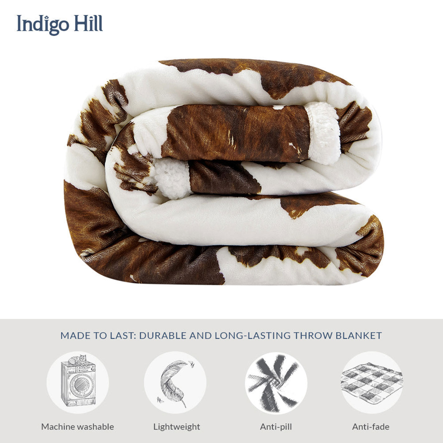 Indigo Hill Elsa Cowhide Campfire Sherpa Throw - Image 2
