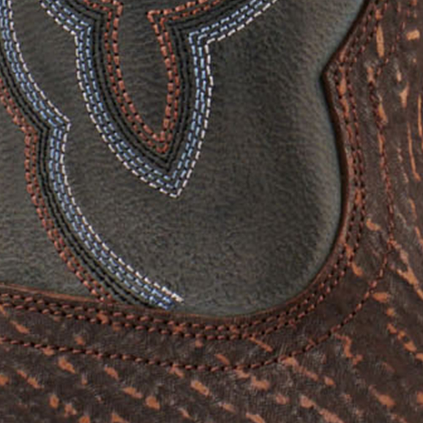 Cavender’s Men’s Rustic Brown Shark and Blue Goat Wide Square Toe Cowboy Boots - Image 1