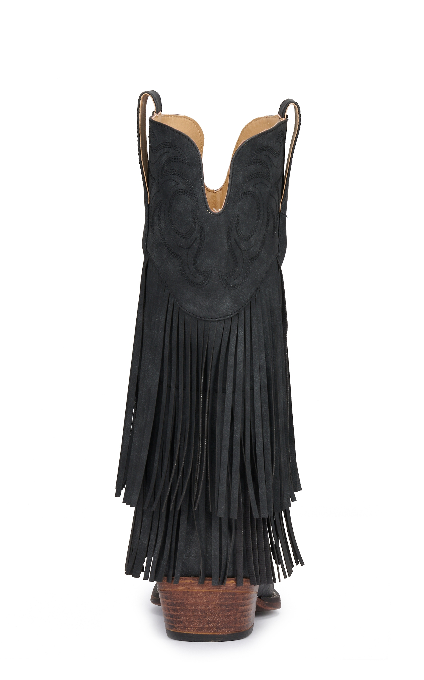 Roper Women's Black Faux Suede with Fringe Snip Toe Cowboy Boots - Image 1