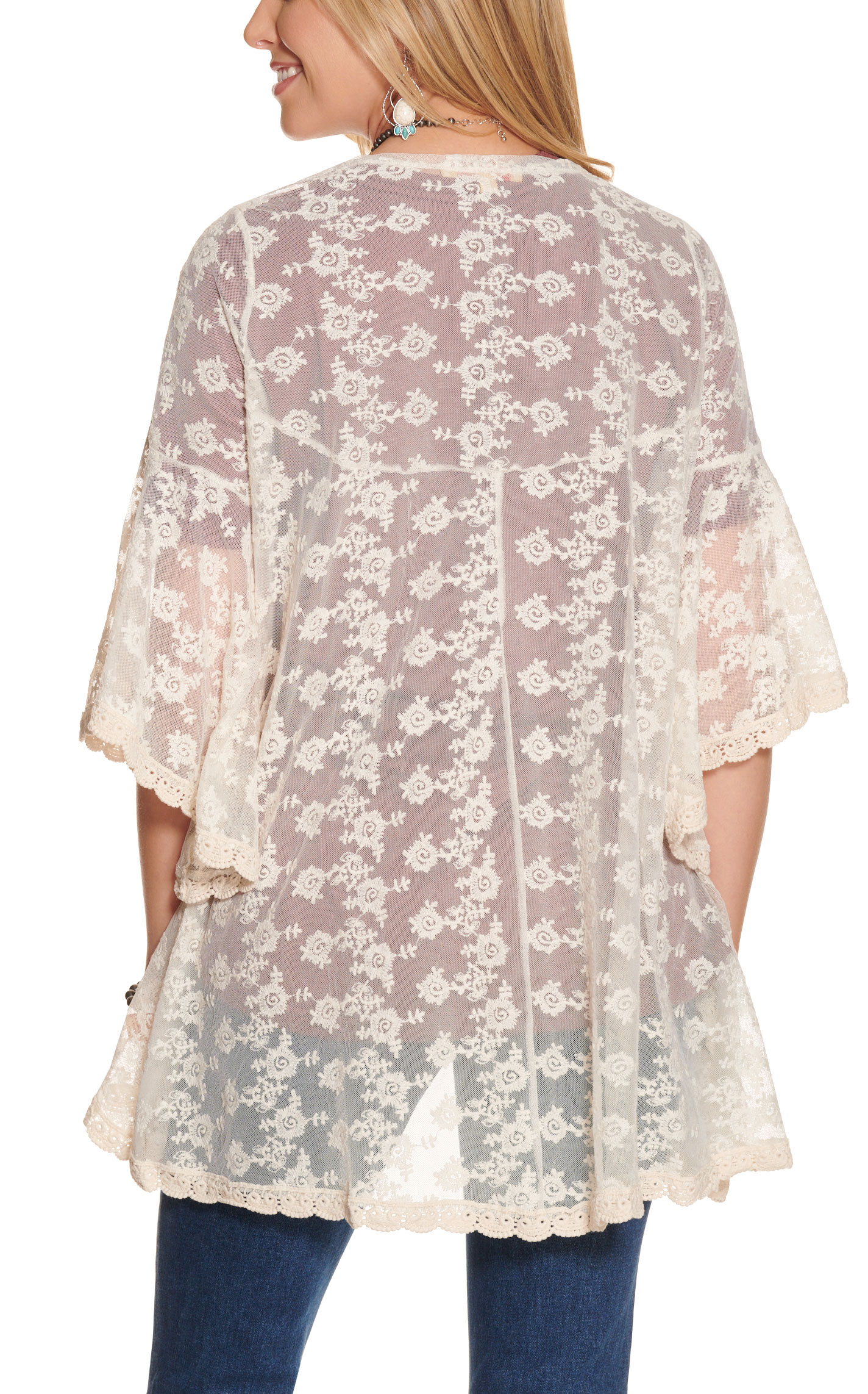 Magnolia Lane Women's Cream Lace Bell Sleeve Kimono - Image 1