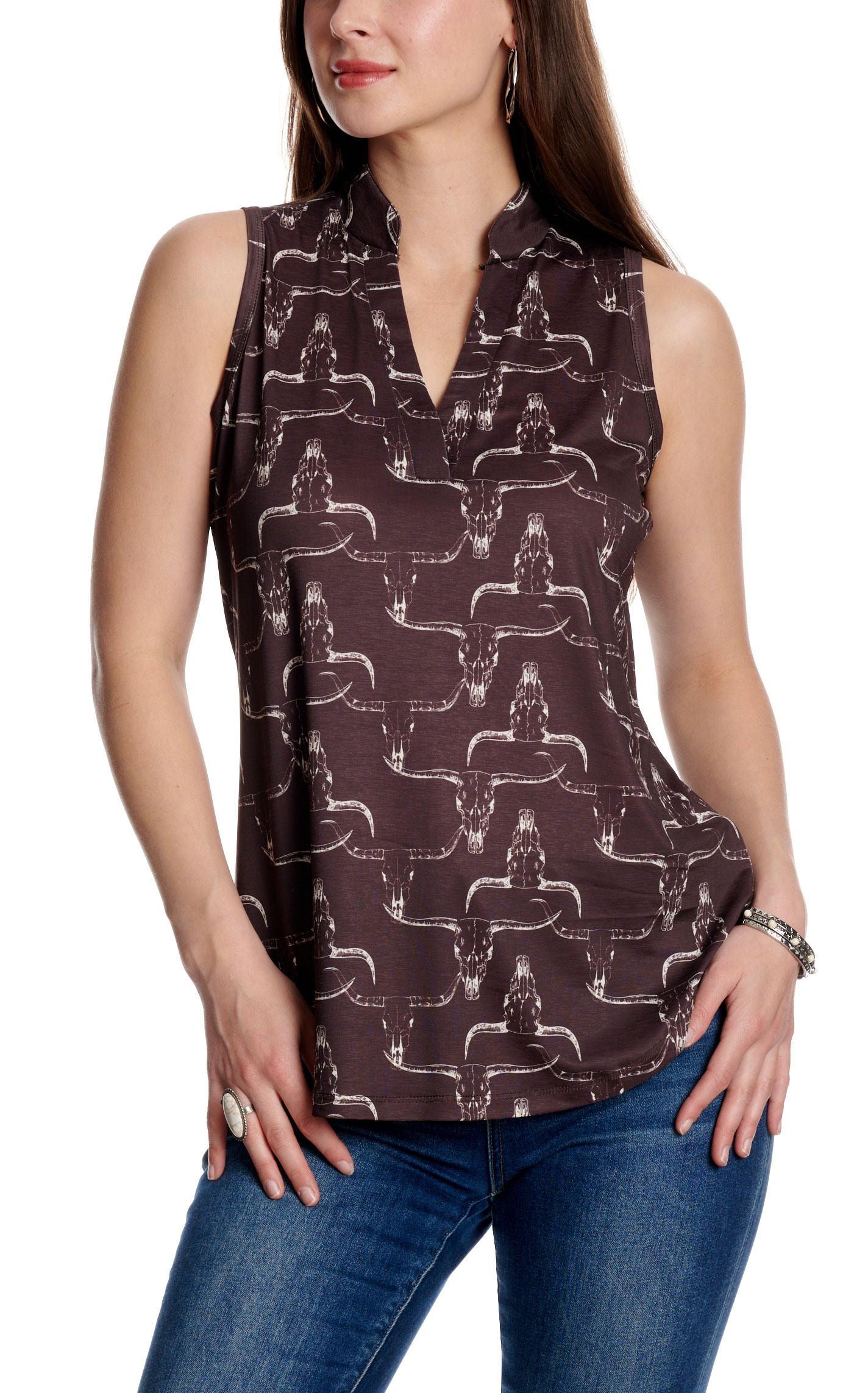 Cowgirl Hardware Women's Dark Chocolate Skull Print Top - Image 3