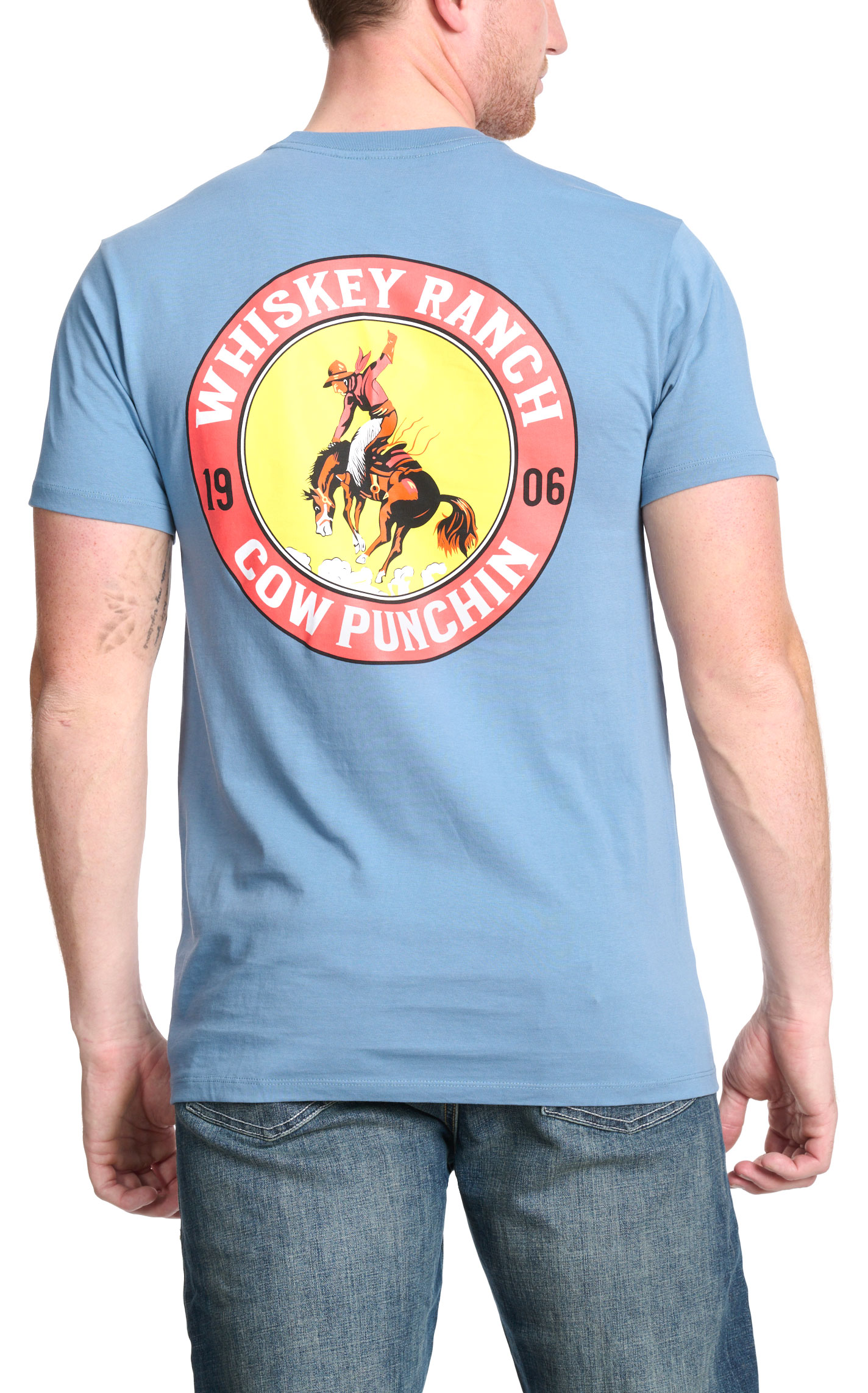 Whiskey Bent Hat Co. Men's Blue Cow Punchin Logo Graphic T-Shirt - Image 1