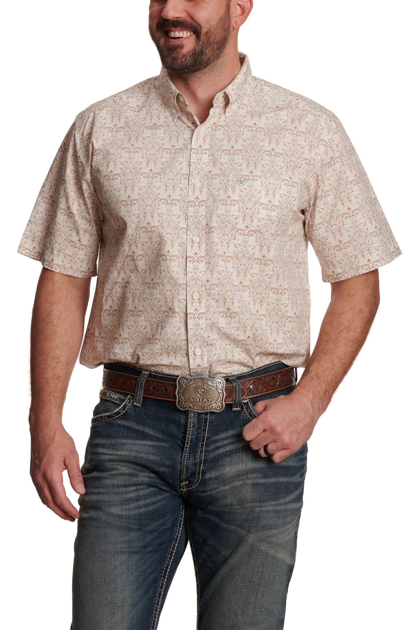 Ariat Men's Wellington Khaki Paisley Print Western Shirt - Image 1