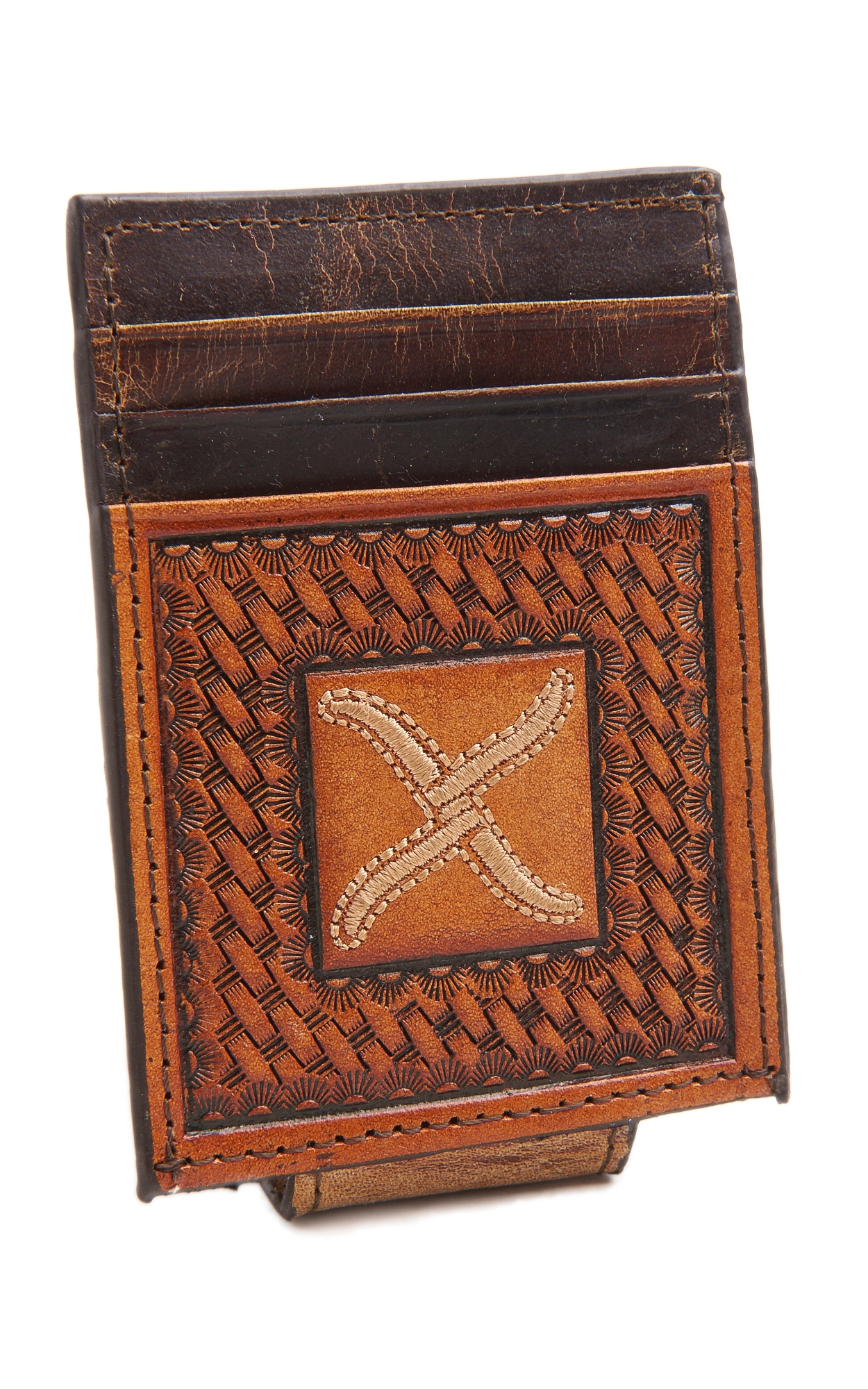 Twisted X Men's Brown Basketweave Magnetic Money Clip - Image 1