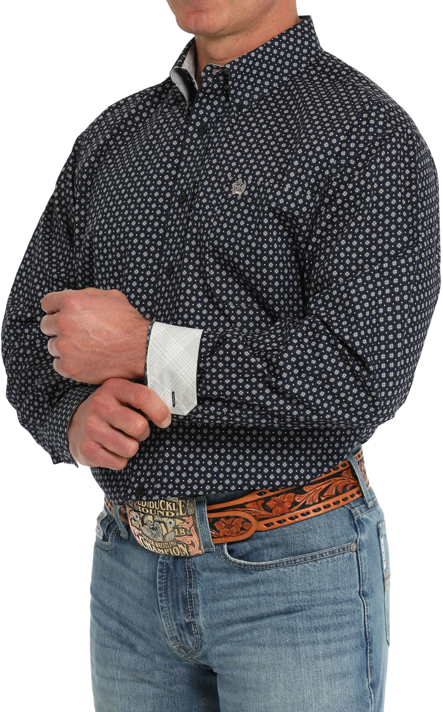 Cinch Men's Navy & Gray Geo Western Shirt - Image 1