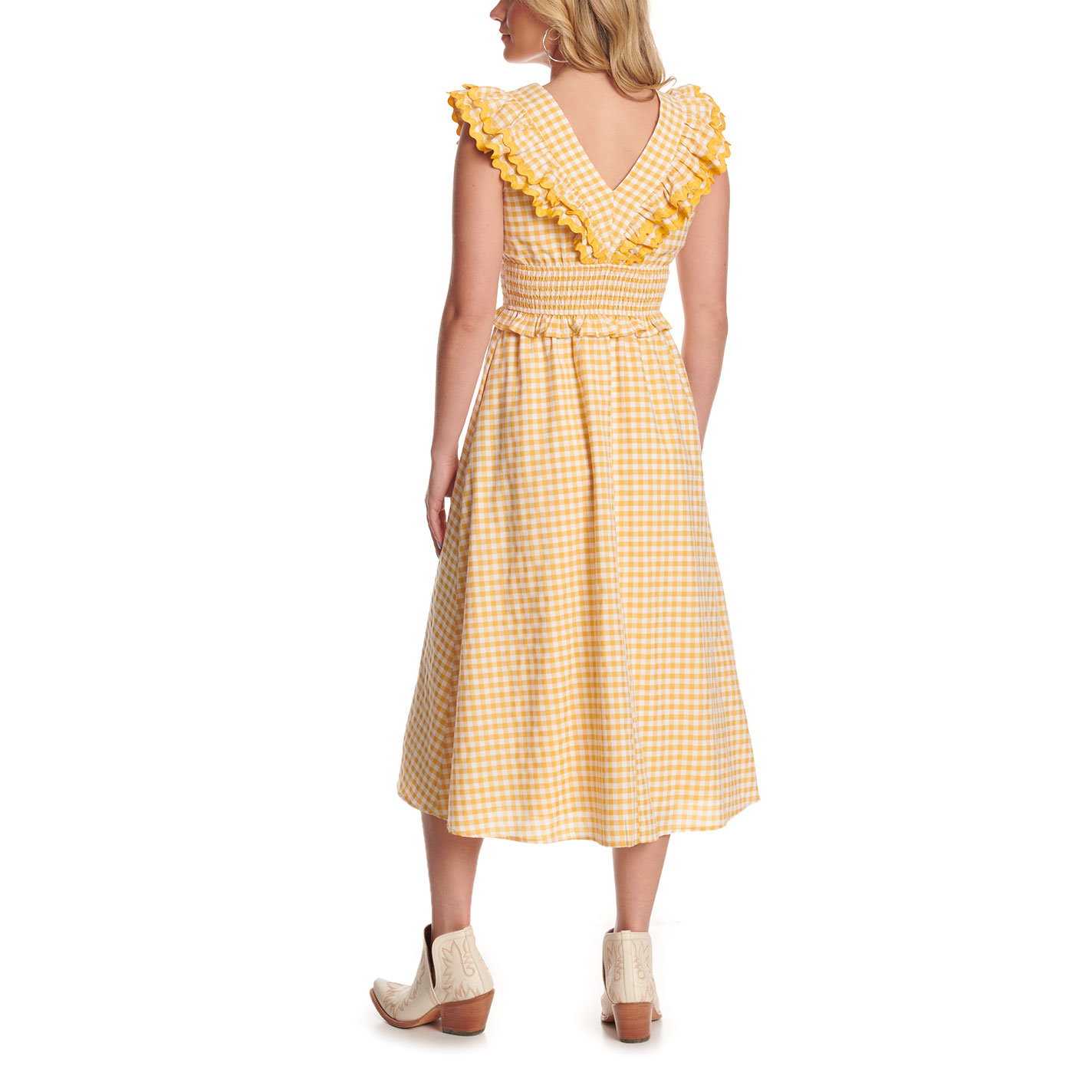Pretty Follies Yellow Gingham Print Maxi Dress - Image 2