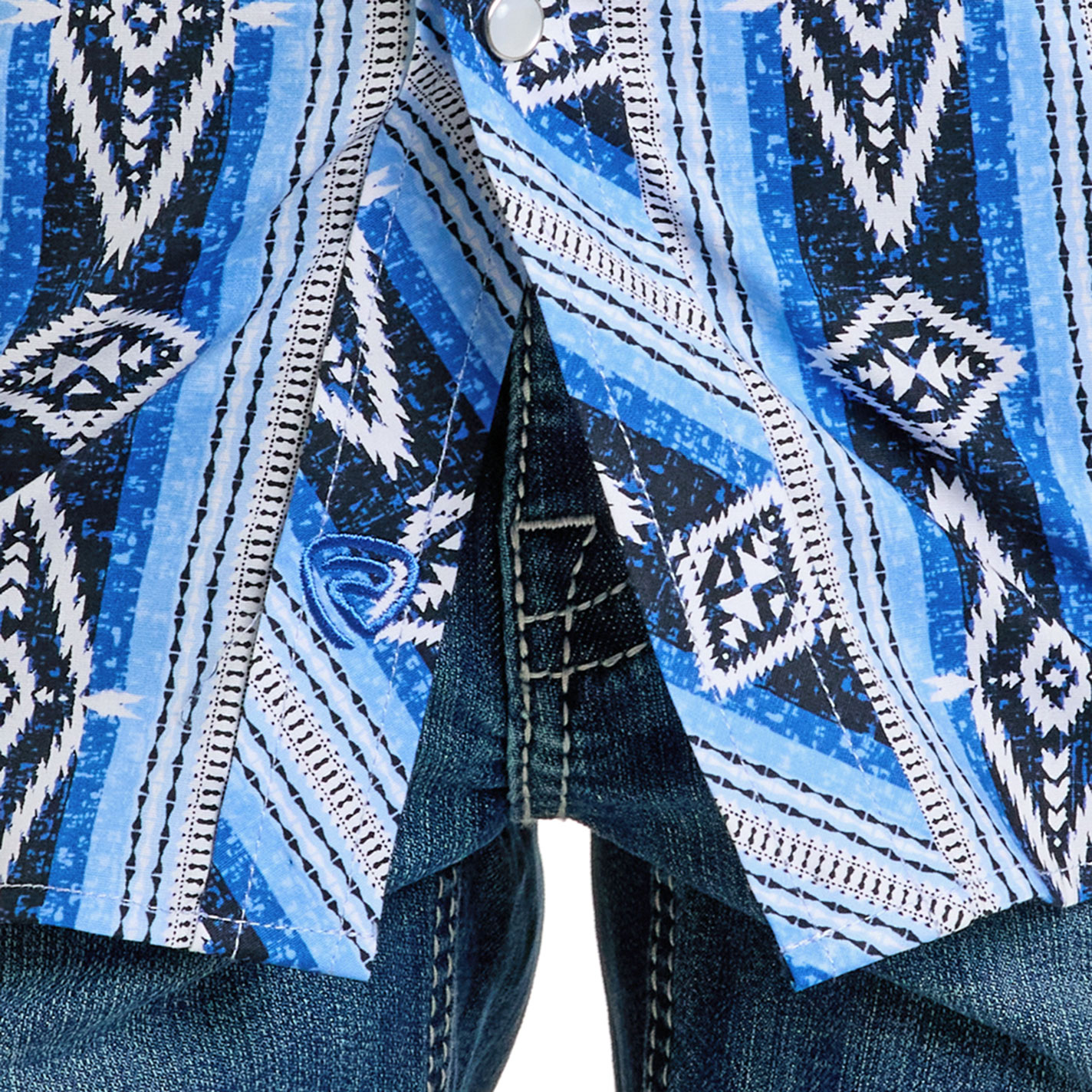 Rock & Roll Denim Boy's Electric Blue Stripe & Aztec Print Western Shirt - Image 1