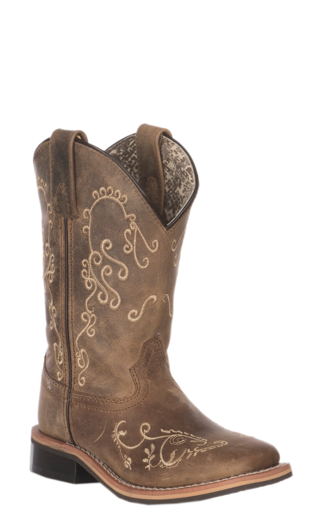 Smoky Mountain Youth Waxy Brown with Floral Embroidery Square Toe Cowboy Boot - Image 1