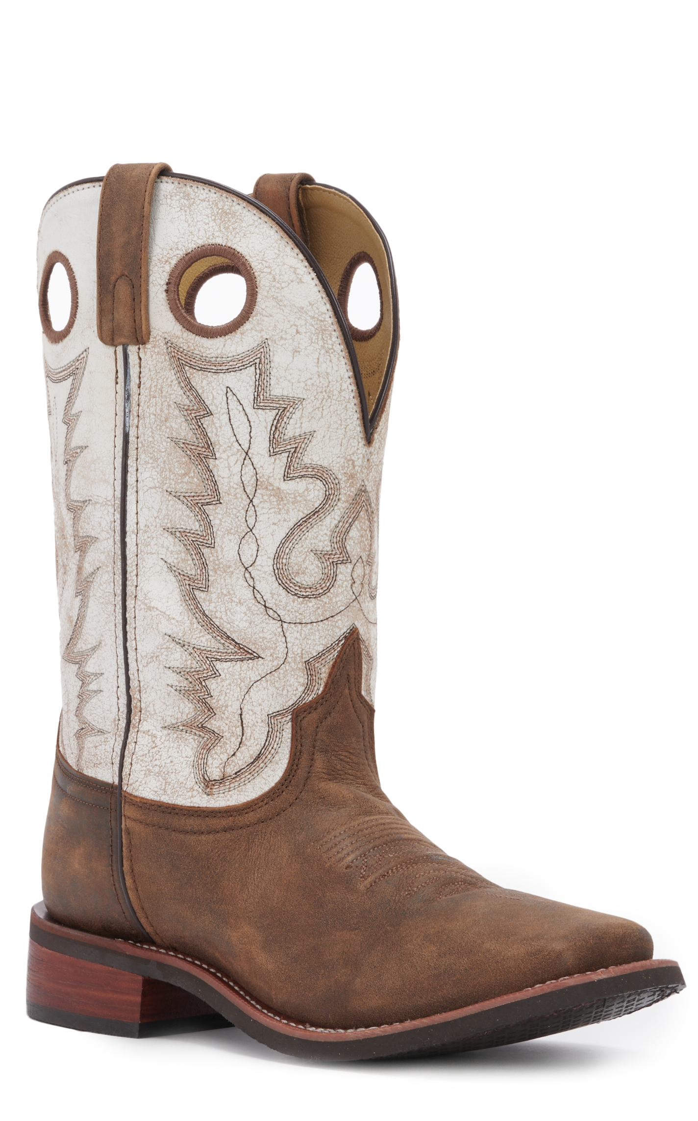 Smoky Mountain Men's Drifter Distressed Brown and Antique White Square Toe Cowboy Boots - Image 1