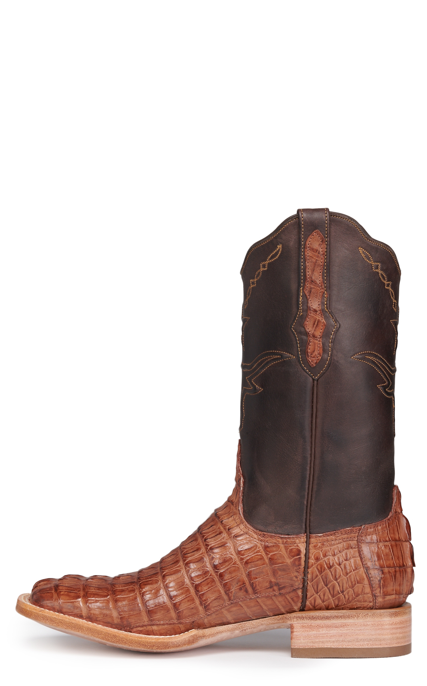 Black Jack Men's Chocolate and Cigar Caiman Tail Steer and Star Wide Square Toe Exotic Cowboy Boots - Image 1