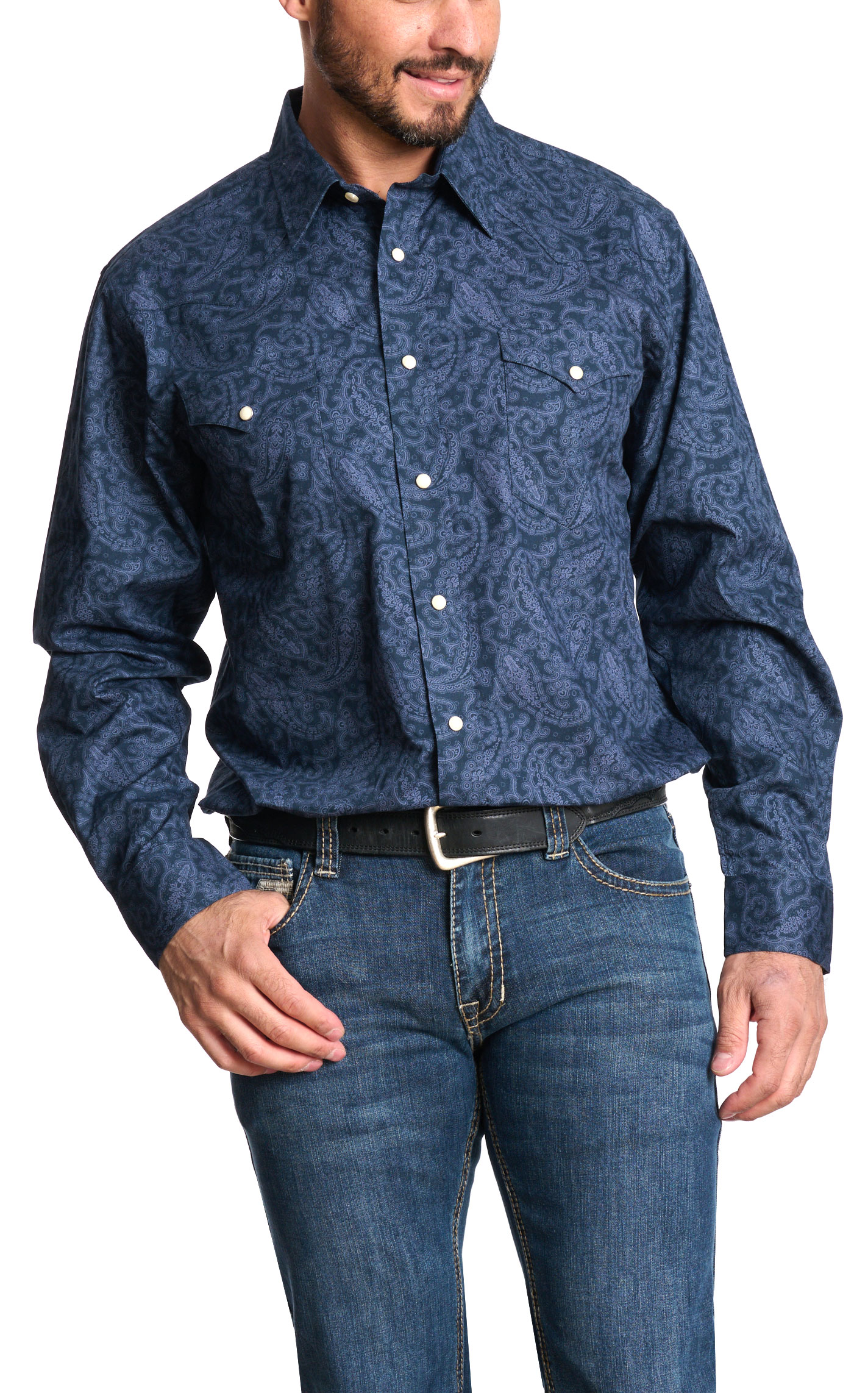 Panhandle Men's Navy & Cornflower Paisley Western Shirt - Image 2