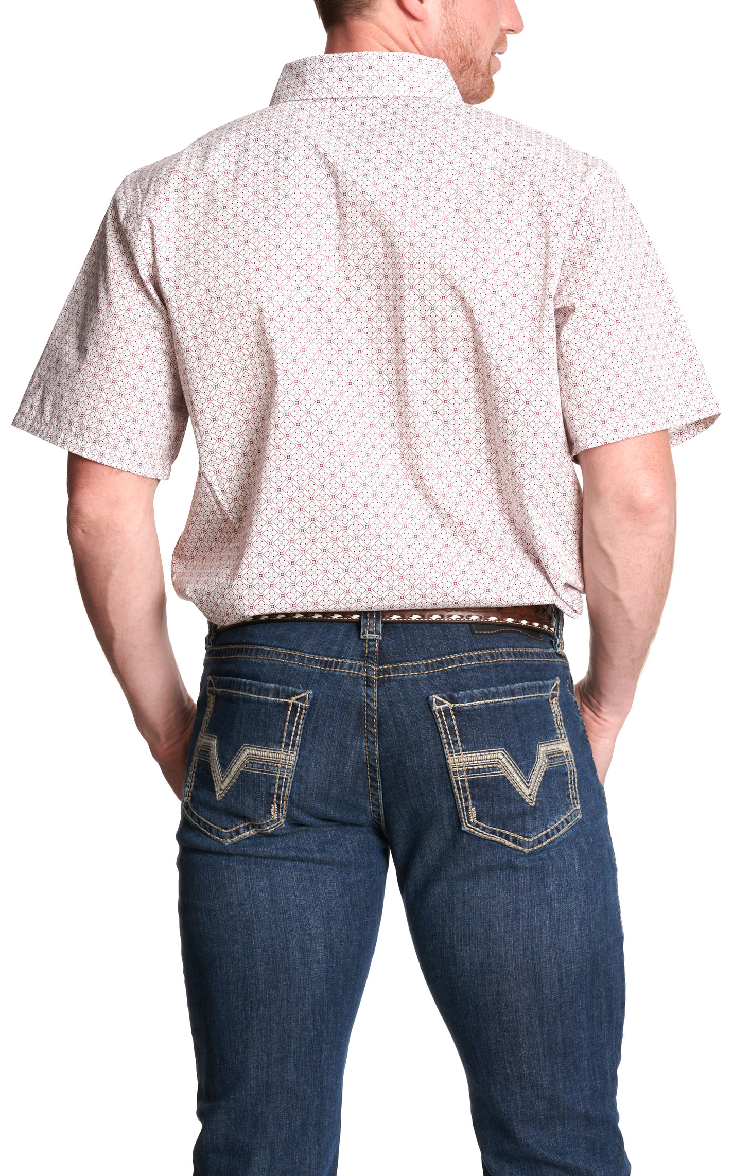 Panhandle Slim Men's White & Multi-Color Geo Print Short Sleeve Western Shirt - Image 1