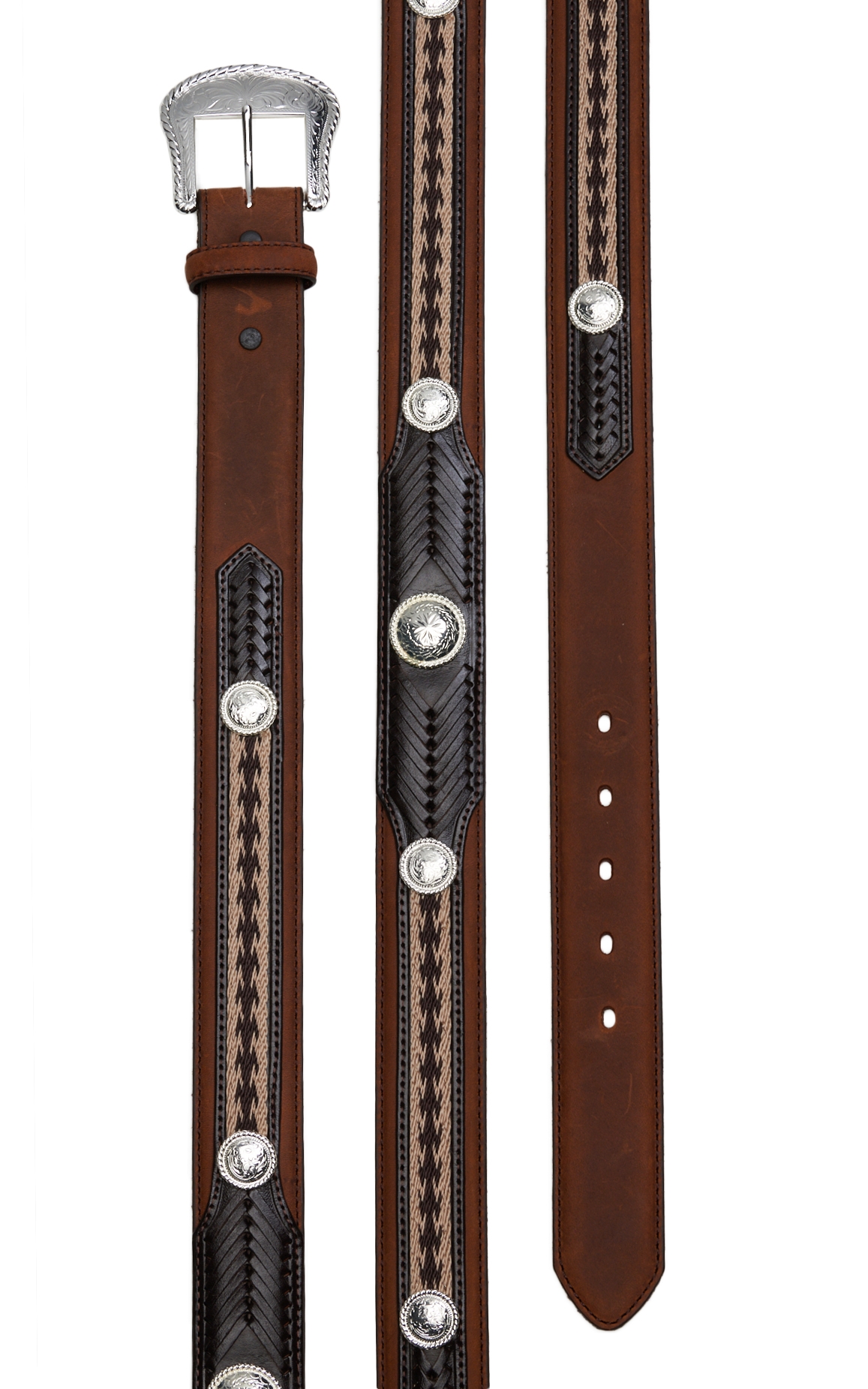 Tony Lama Men's The Duke Brown and Black with Embroidery and Conchos Western Belt - Image 1