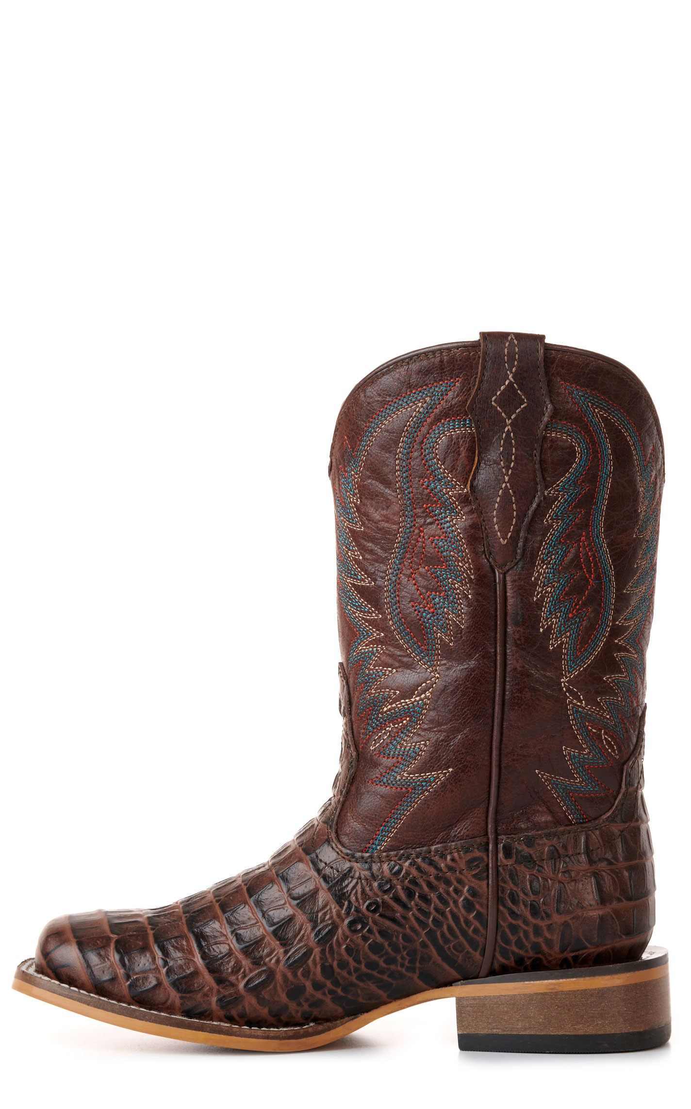 Cavender's Youth Chocolate Crocodile Print Wide Square Toe Cowboy Boots - Image 1