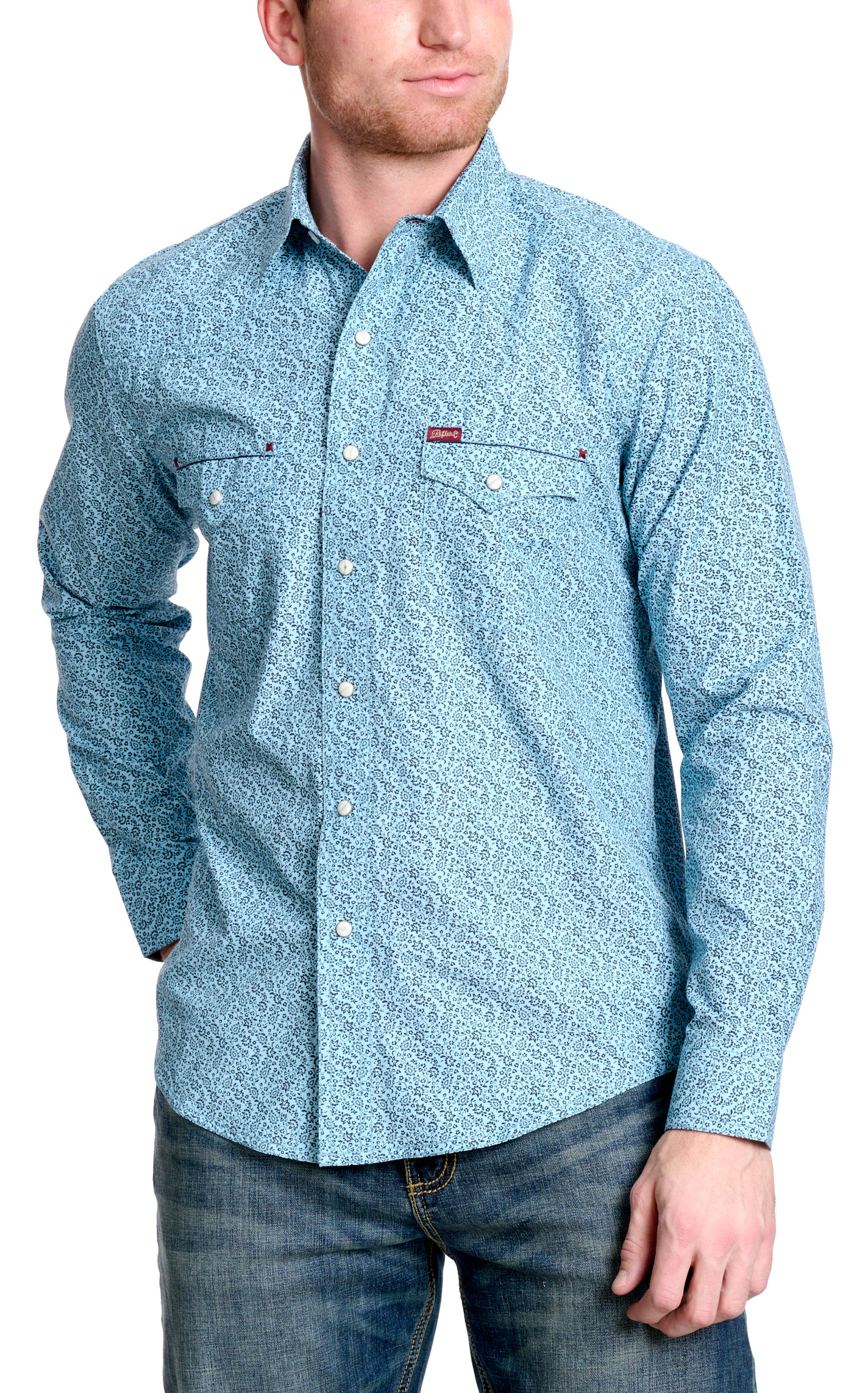Rafter C Men's Red Dirt Collection Turquoise Floral Western Shirt - Image 1