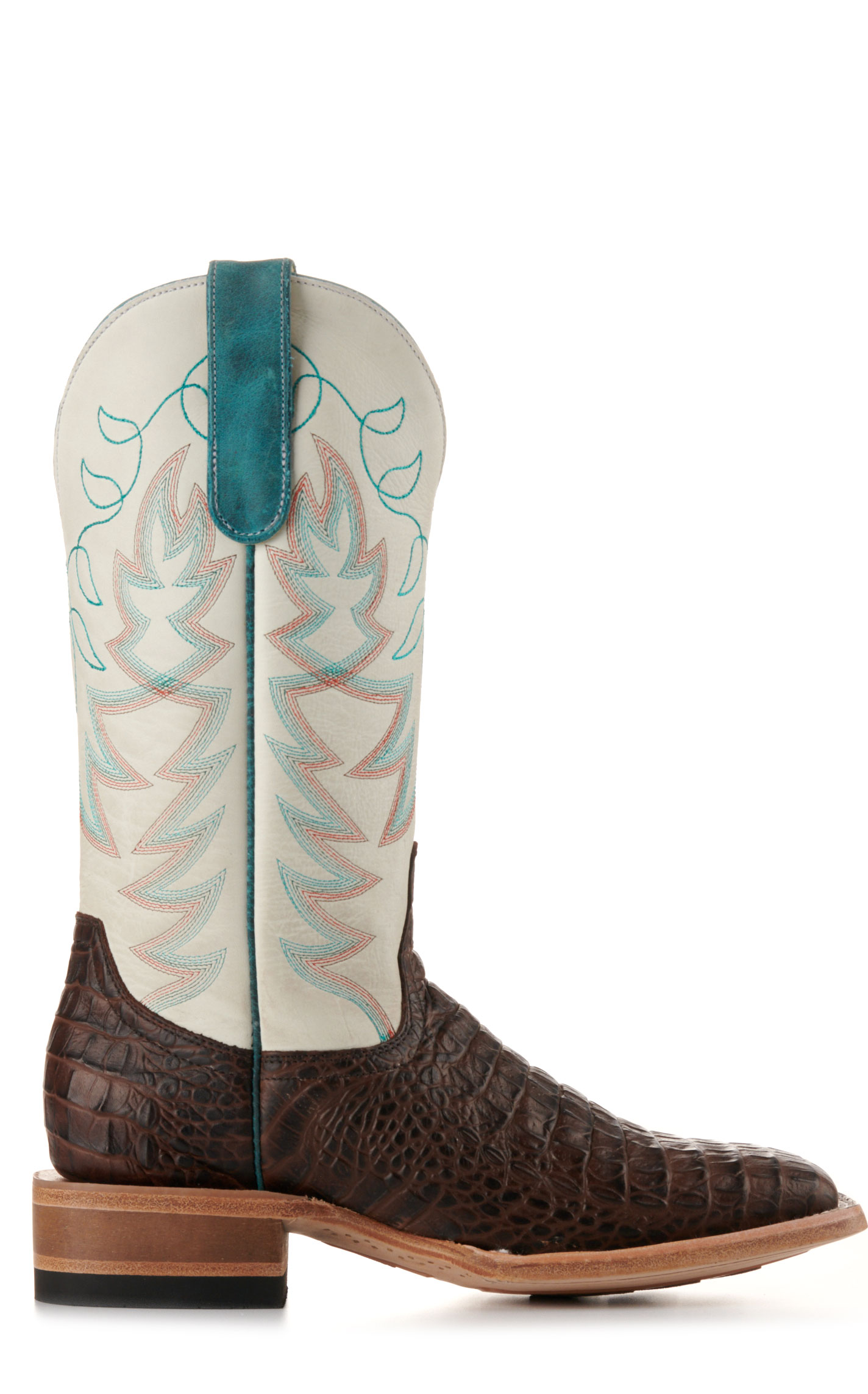 Cavender’s Women’s Endurance White and Chocolate Croc Print Wide Square Toe Cowboy Boots  - Image 1