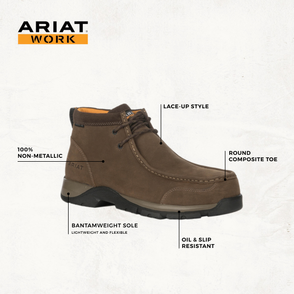 Ariat Men's Edge LTE Dark Brown Bantamweight Moc Round Composite Toe Lace Up Work Boot - Image 1