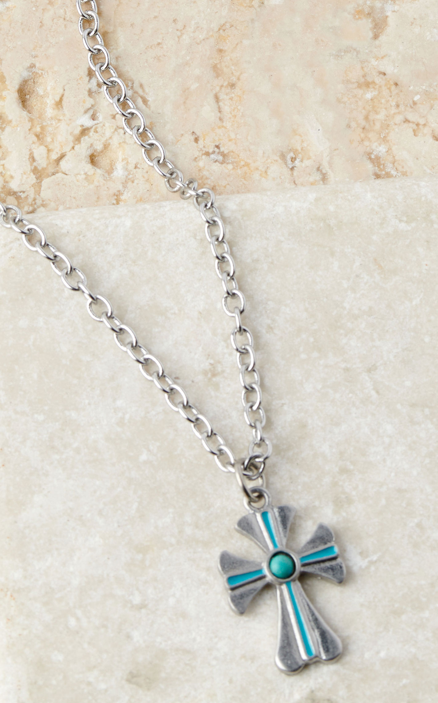 Justin Women's Silver & Turquoise Stripe Cross Pendant Necklace - Image 1