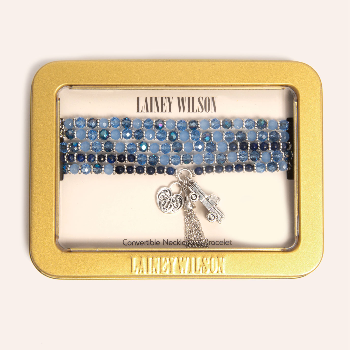 Lainey Wilson Silver & Blue Beaded Convertible Necklace Bracelet - Image 1