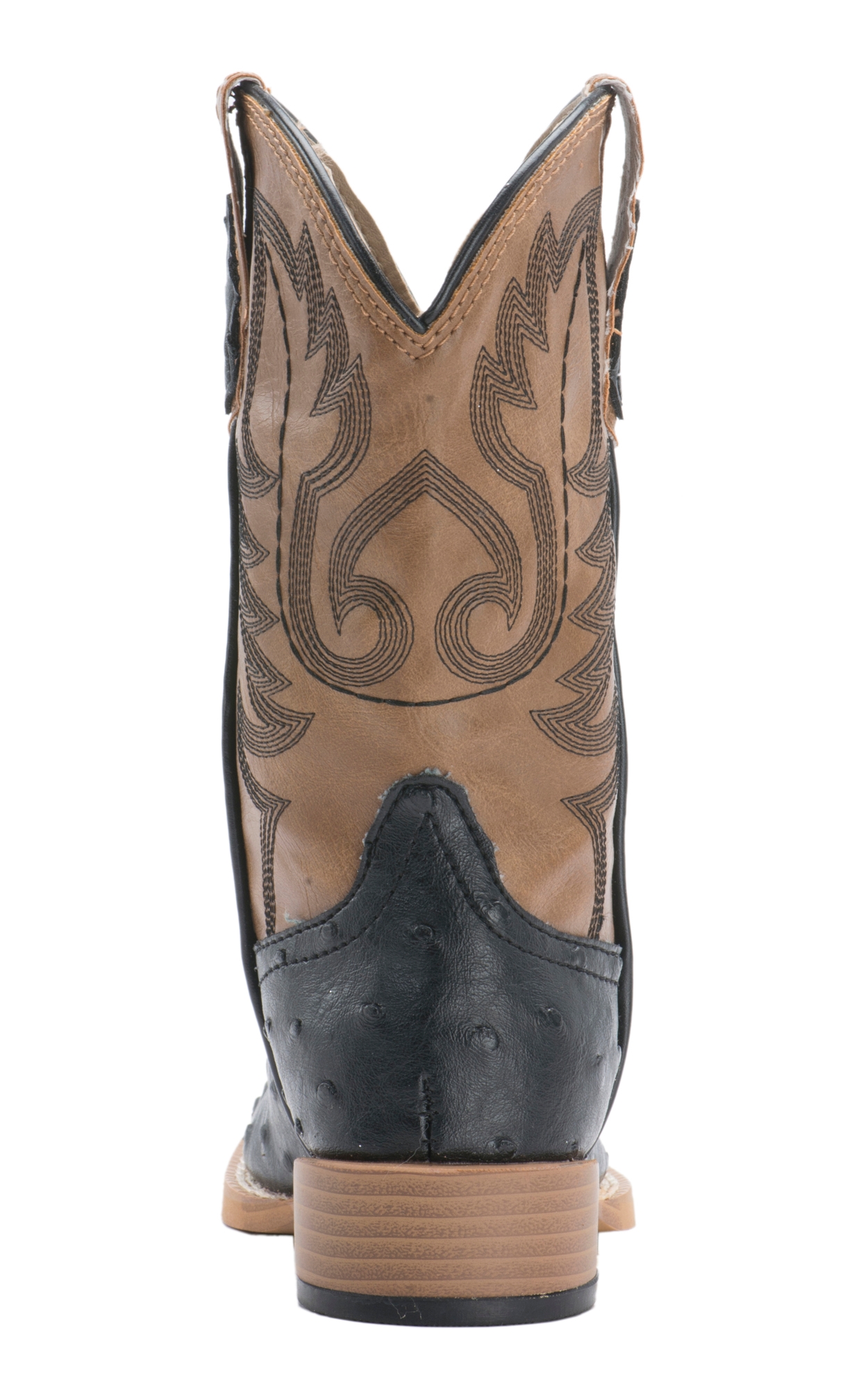 Roper Kids Black Ostrich Print with Tan Square Toe Cowboy Boot - Image 1