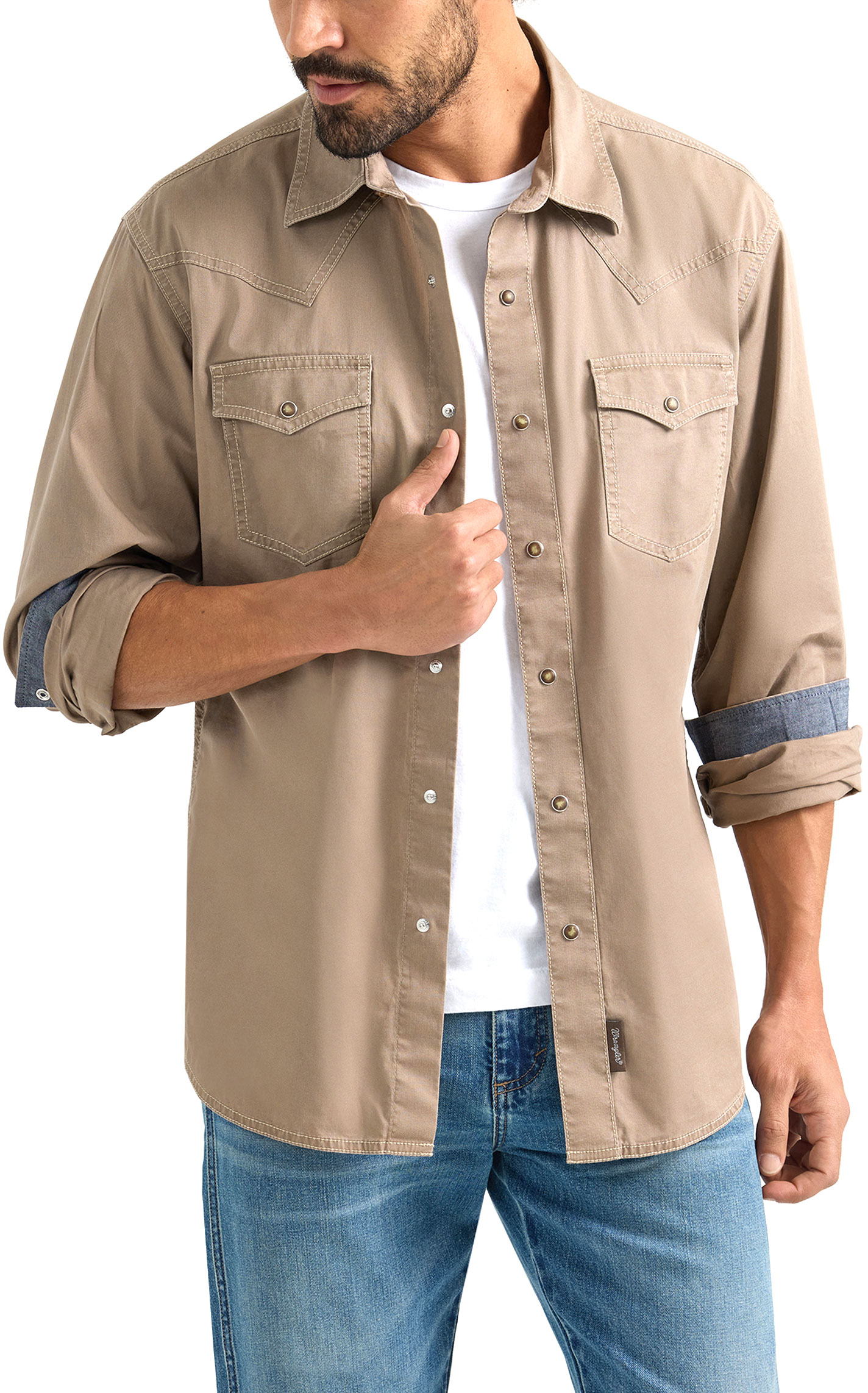 Wrangler Retro Men's Solid Taupe Western Shirt - Image 1