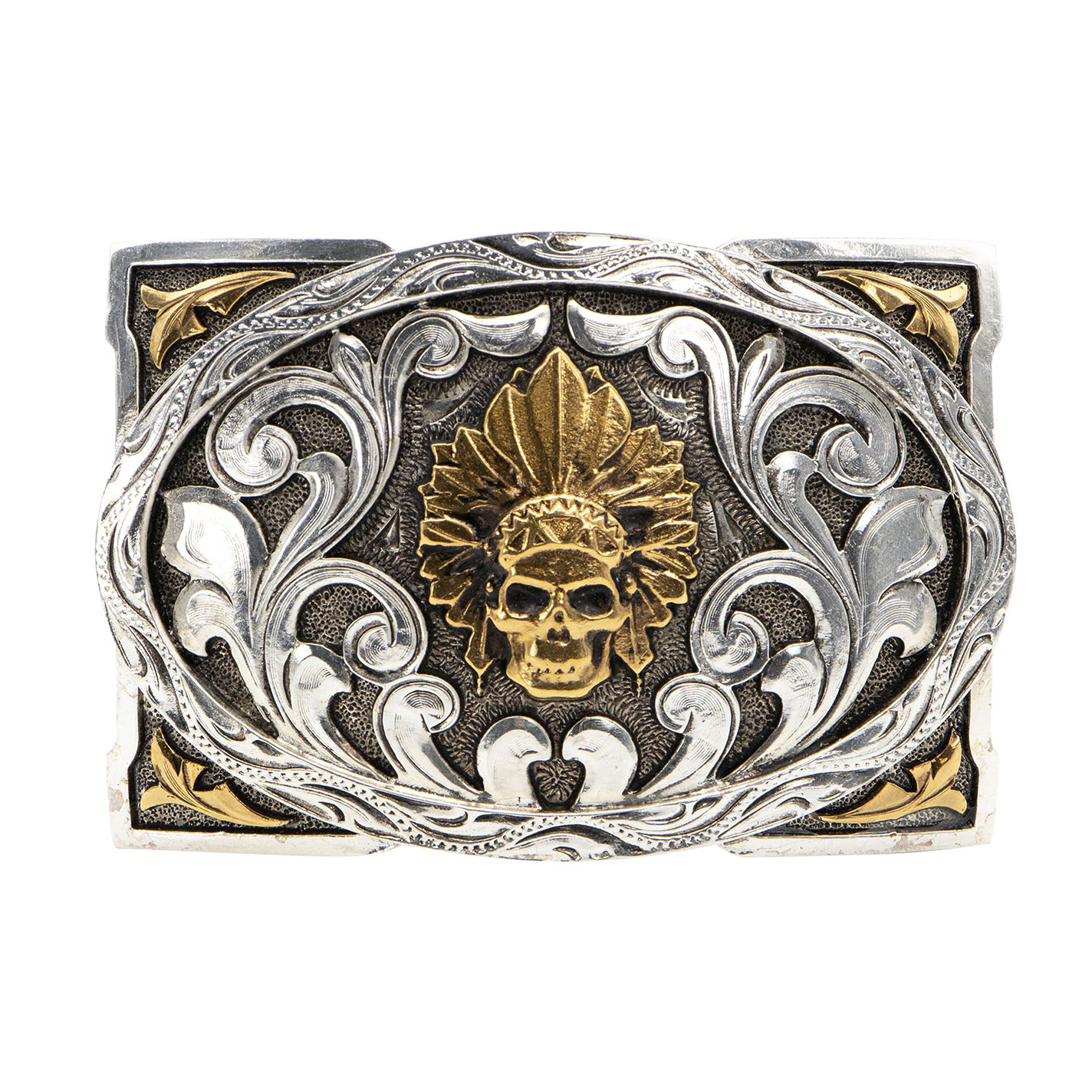Andwest Silver Skull Chief Belt Buckle - Image 1