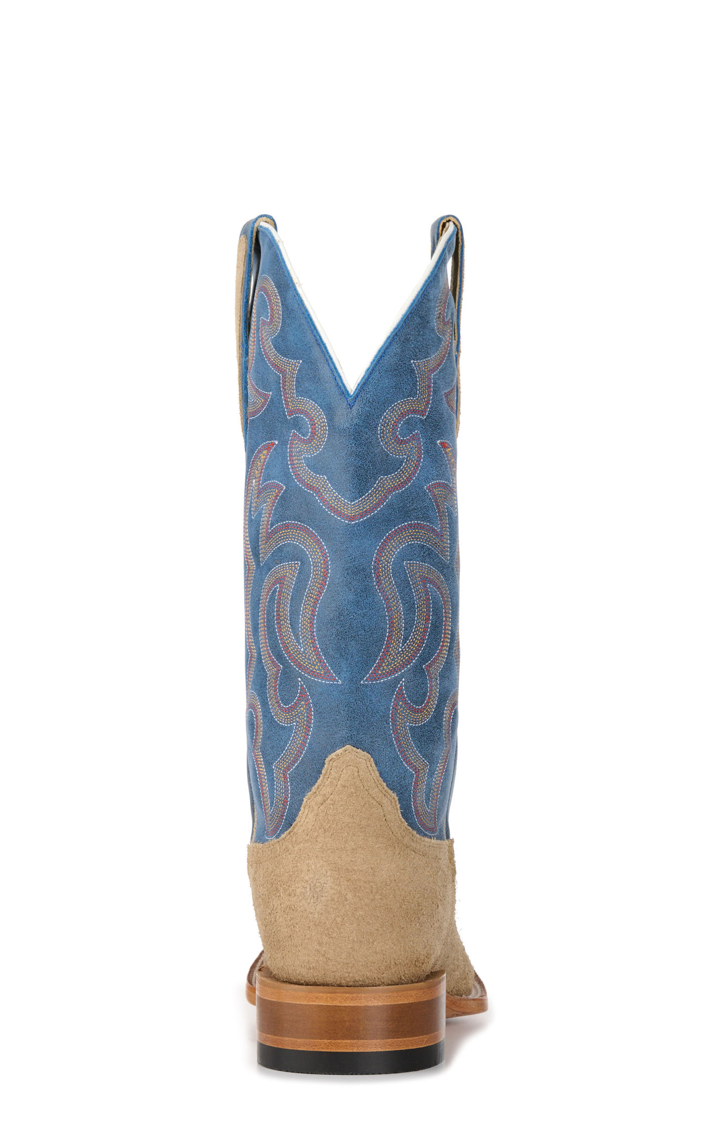 Cavender's Men's Tan Roughout and Blue Wide Square Toe Cowboy Boots - Image 1