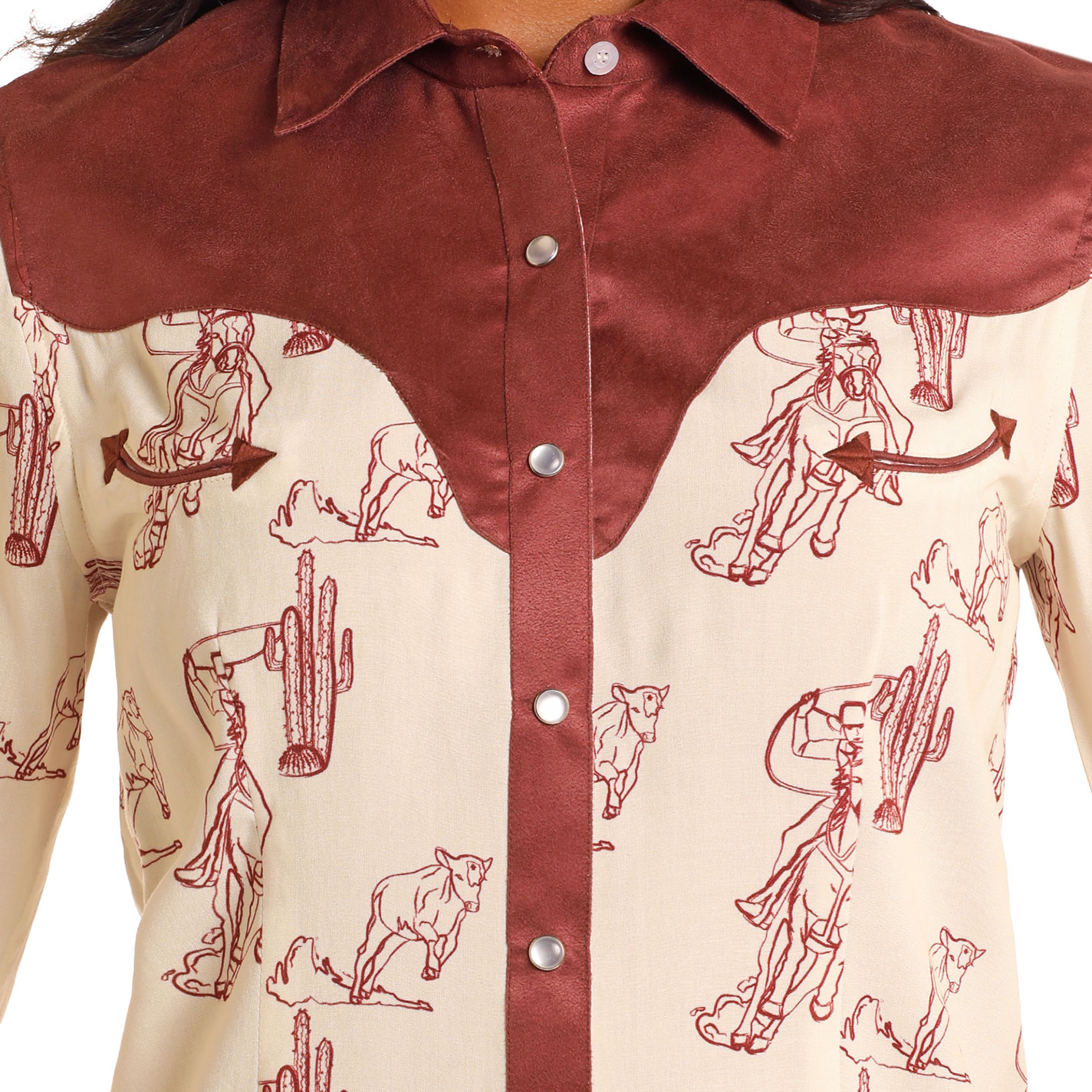 Panhandle Women's Chocolate Western Print & Faux Suede Top - Plus Sizes  - Image 1