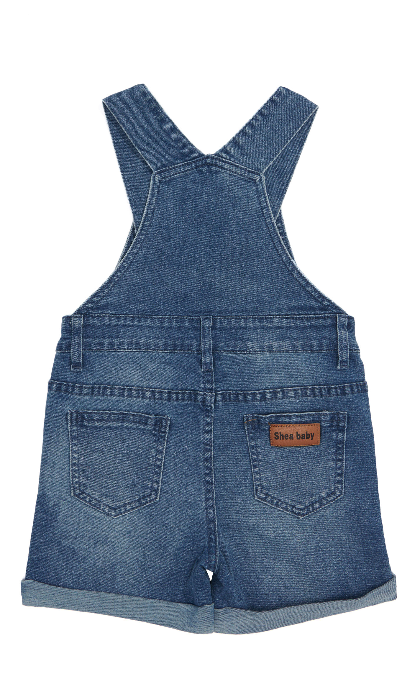 Shea Baby Toddler Girl's Distressed Denim Overall Shorts  - Image 1