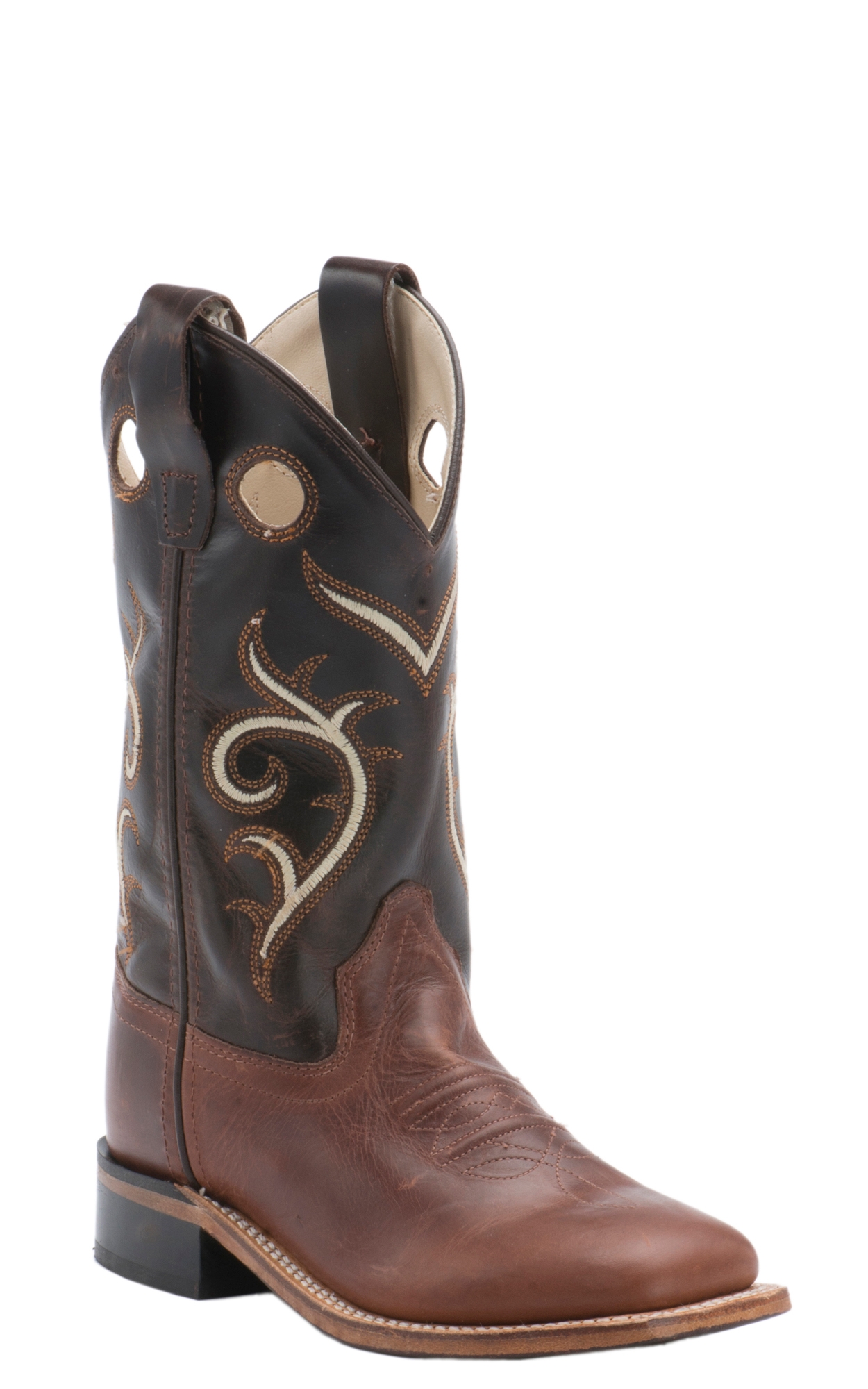 Old West Kids Brown and Dark Brown Corona Calf Leather Square Toe Cowboy Boots - Image 1