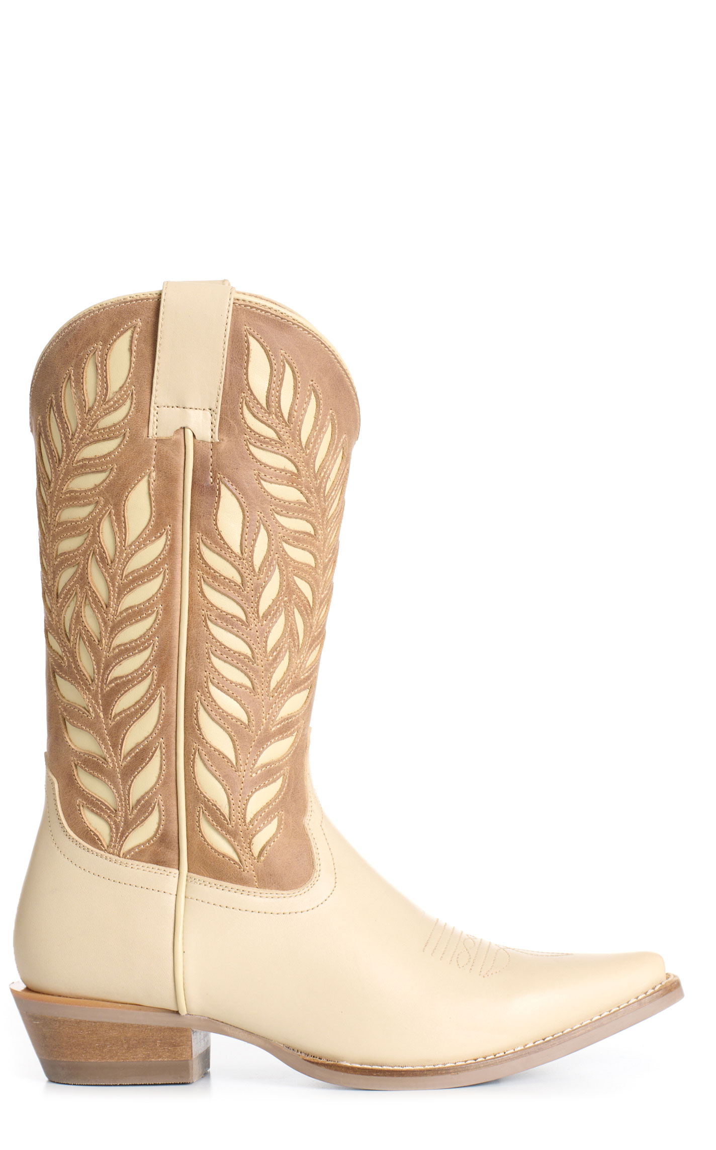 Rockin' C Women's Cream & Sand Botanical Inlay Snip Toe Cowboy Boots - Image 1
